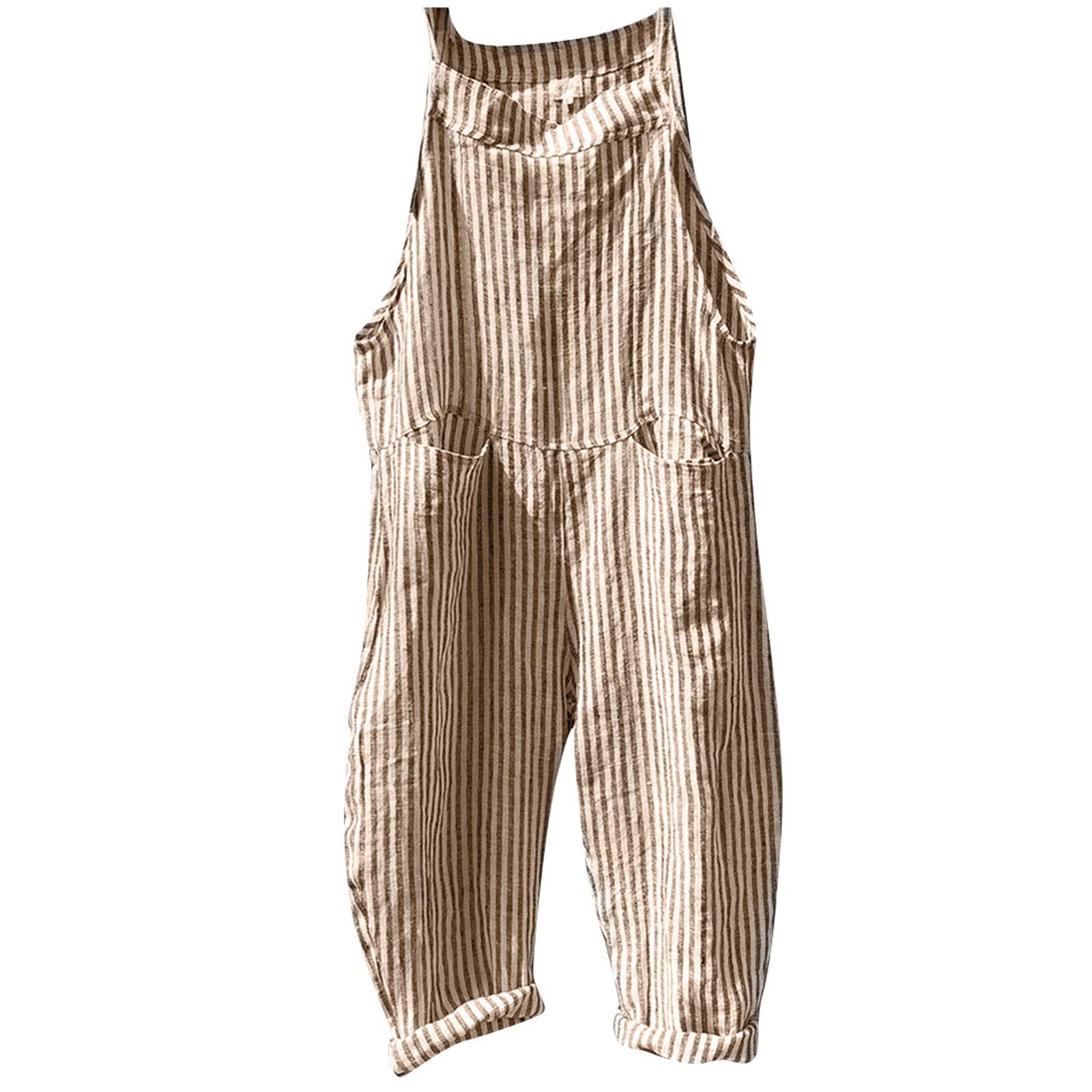DEYIOU Women's Striped Jumpsuit with Pockets - Sleeveless Bandage Romper, Casual Loose Playsuit for Summer | Perfect for Beach, Party & Vacation Outfits