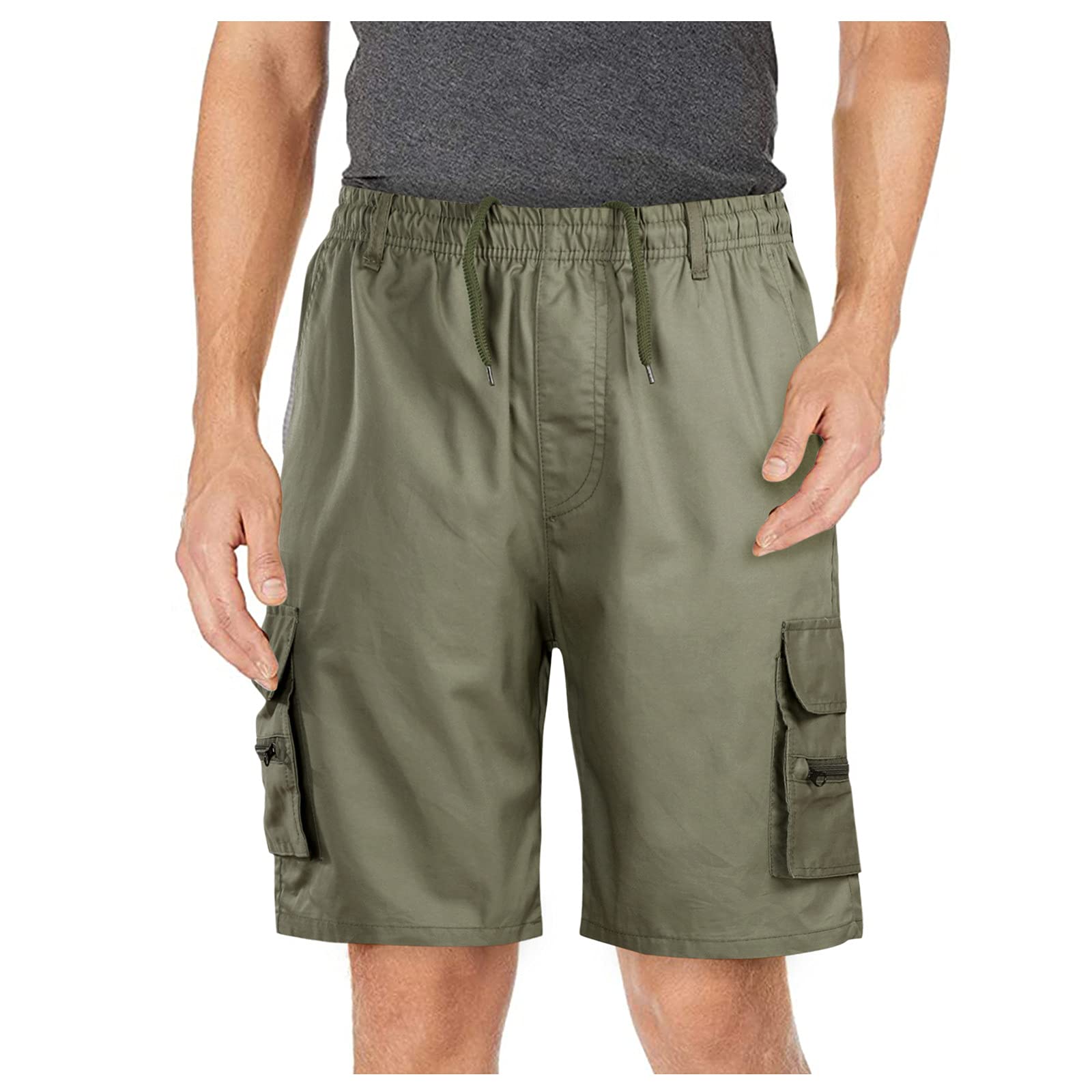 Men's Casual Drawstring Cargo Shorts with Zipper Pockets - Outdoor Hiking, Travel & Summer Wear - Comfortable Stretch Fabric for Active Lifestyles