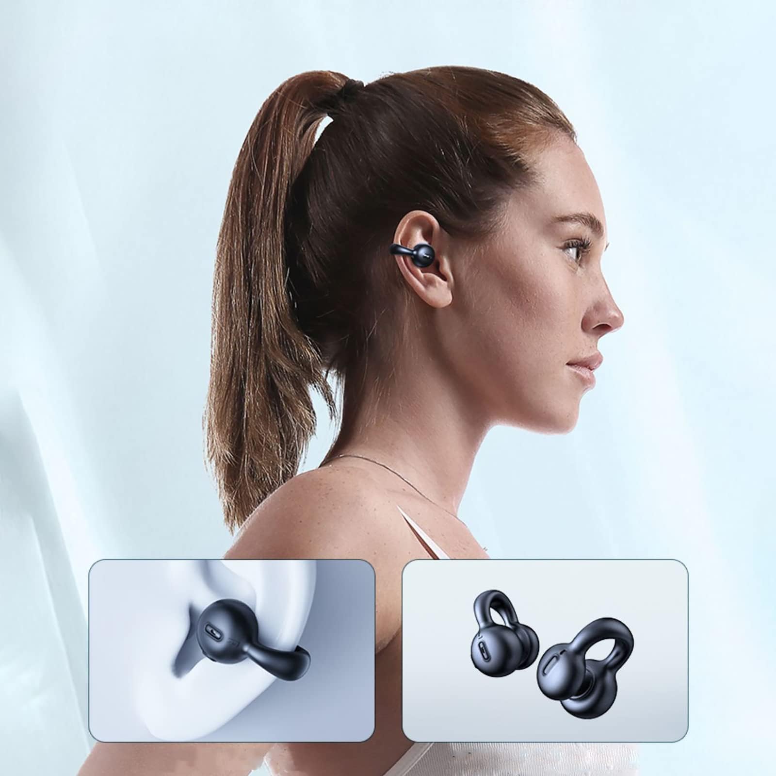 Open Ear Wireless Bluetooth Headphones - Sweatproof Workout Earbuds with Microphone, 50H Battery Life, Comfortable Clip-On Design for Running, Cycling & Gym | Perfect for Sports, Phone Calls & Outdoor Activities