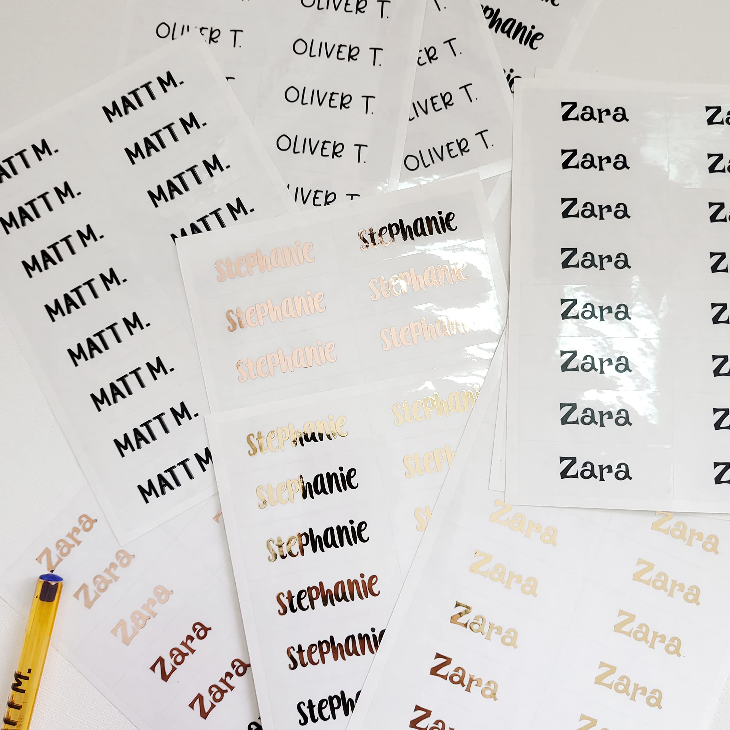Custom Kids Name Labels - Waterproof Personalized Name Stickers for School, Daycare & Camp - Gold Foil Black Ink - Perfect for Lunchboxes, Bottles & Backpacks