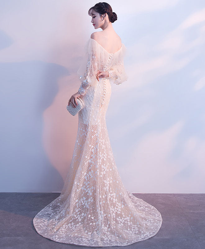 Elegant Champagne Tulle Lace Mermaid Long Prom Dress for Women - Formal Evening Gown for Homecoming, Wedding, Party & Special Occasions