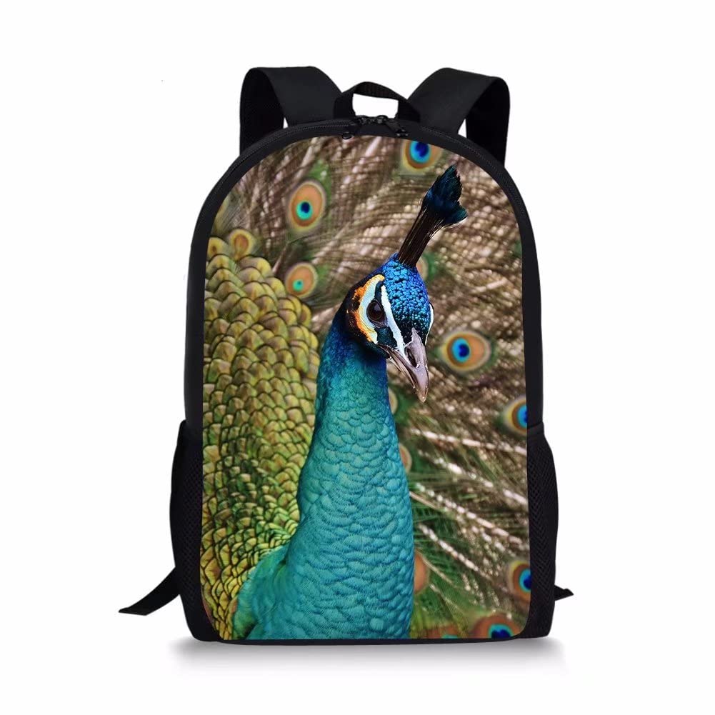 Beginterest Stylish Peacock Print 15.6 Inch Laptop Backpack - Durable School Bookbag for Elementary Students | Perfect for School, Travel & Daily Commute
