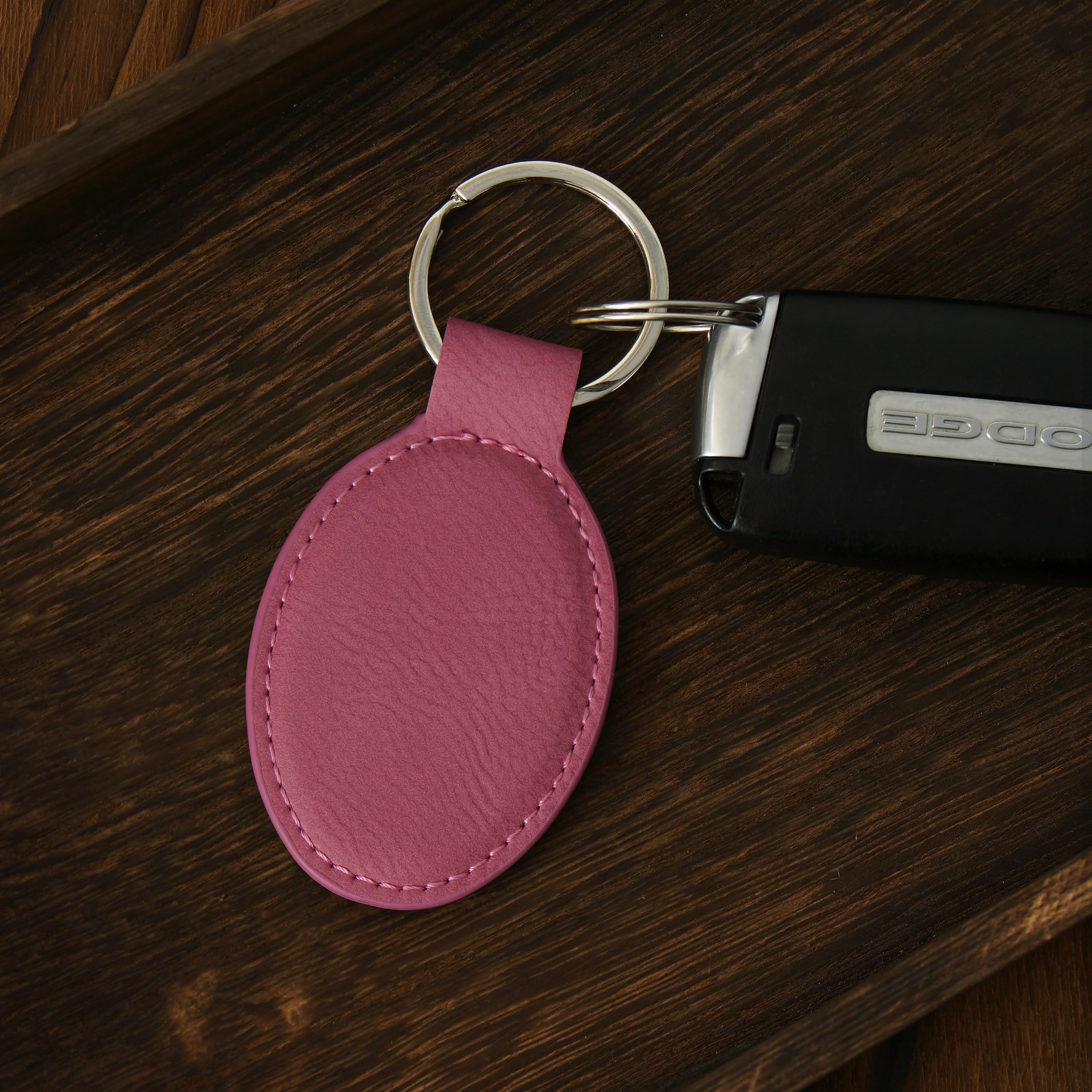 Personalized LaserGram Oval Keychain with Engraving - Quad Design, Pink - Perfect for Gifts, Promotions & Everyday Carry
