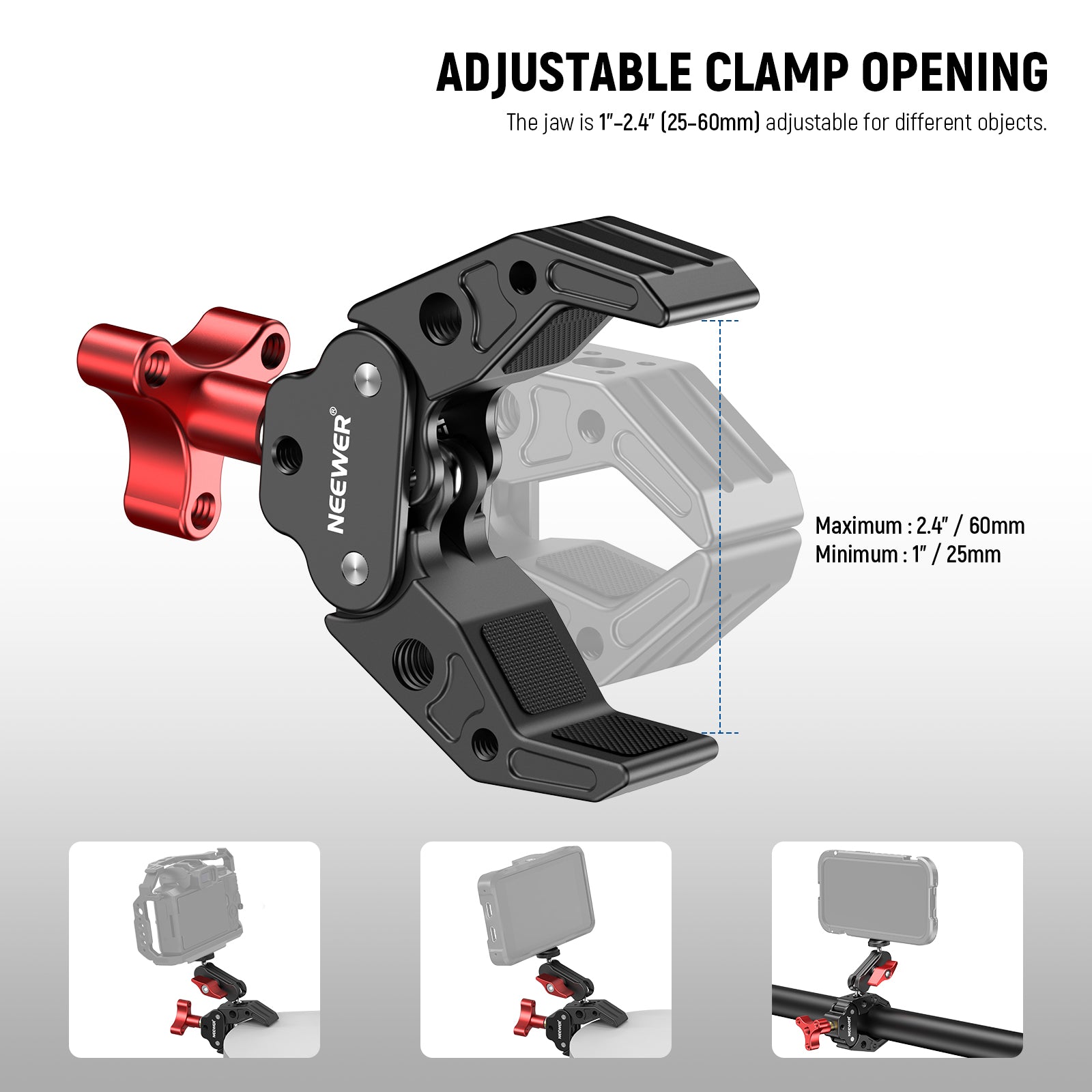 NEEWER UA023 Super Clamp with Dual Ballhead Magic Arm - Adjustable Camera Mount for DSLR, Video, Lighting - Perfect for Photography, Videography, Studio & Vlogging Setups