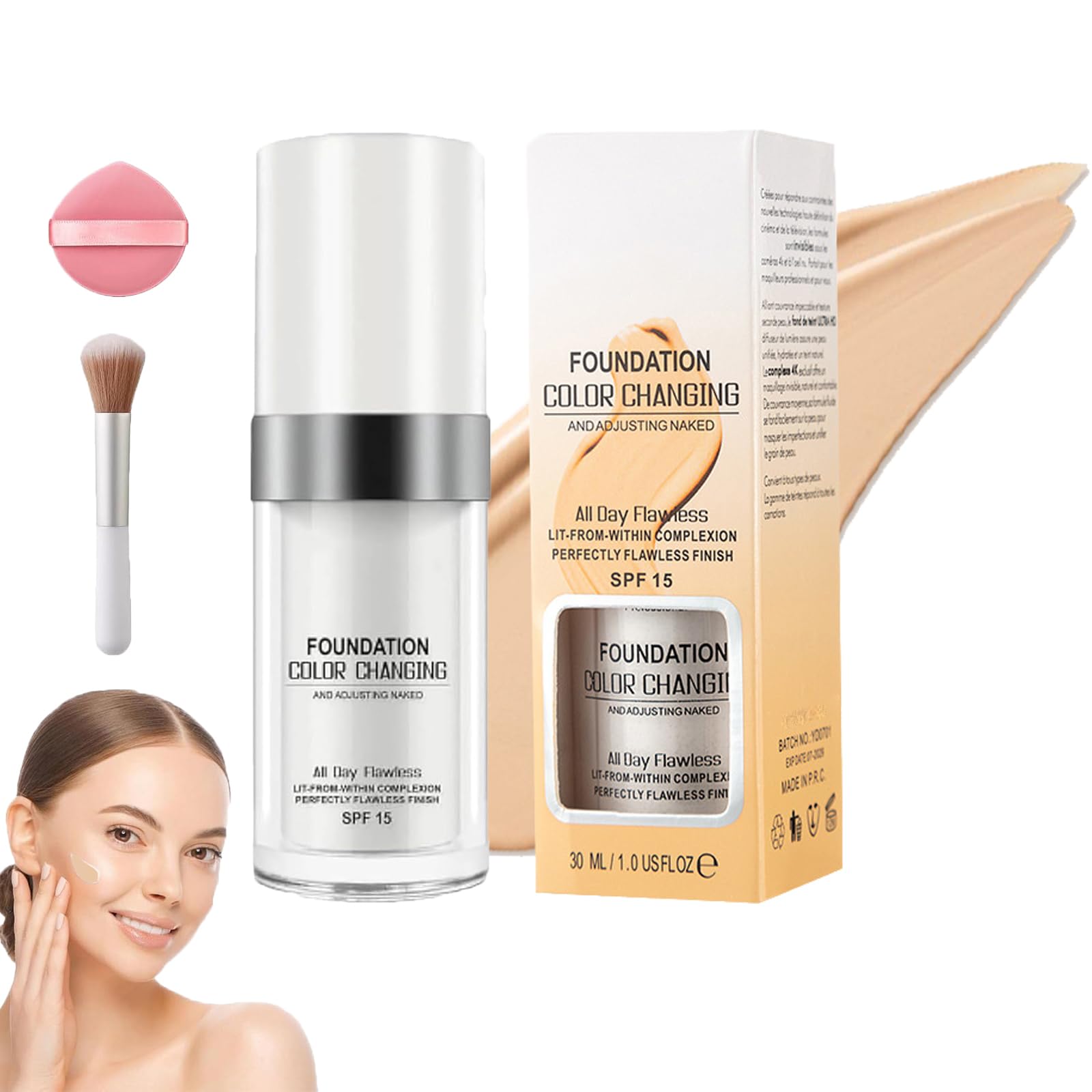 Glowari Color Changing Foundation with SPF - Adjusts to Your Skin Tone, Hydrating & Sun Protection for Mature Skin | Perfect for Daily Makeup & Special Occasions