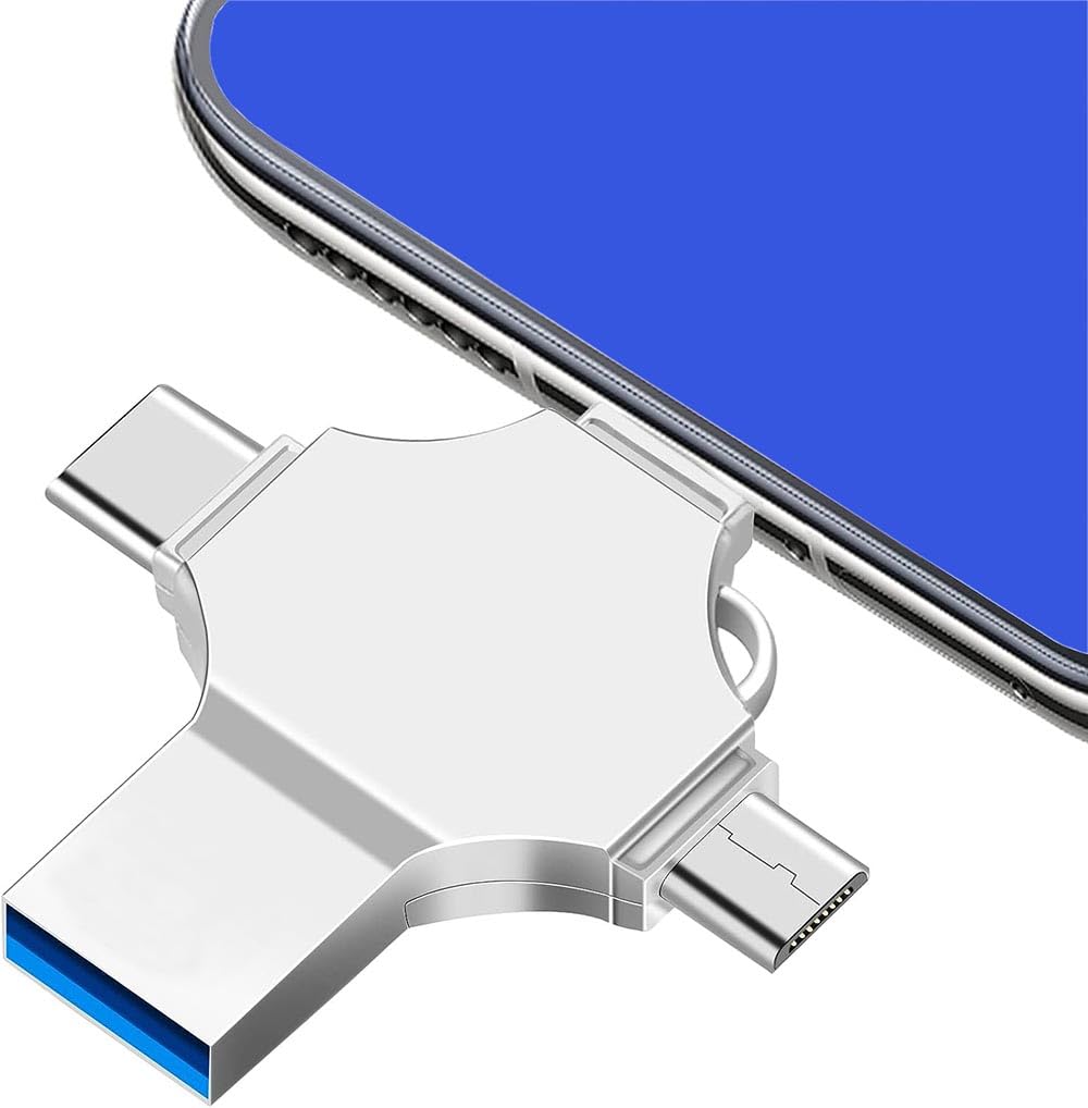 128GB USB 3.0 Flash Drive - High Speed 4-in-1 Thumb Drive with USB C & USB A - Portable Memory Stick for Photos, Videos & Files - Compatible with Computer, Smartphone, Laptop - Perfect for Work, School & Travel Data Storage
