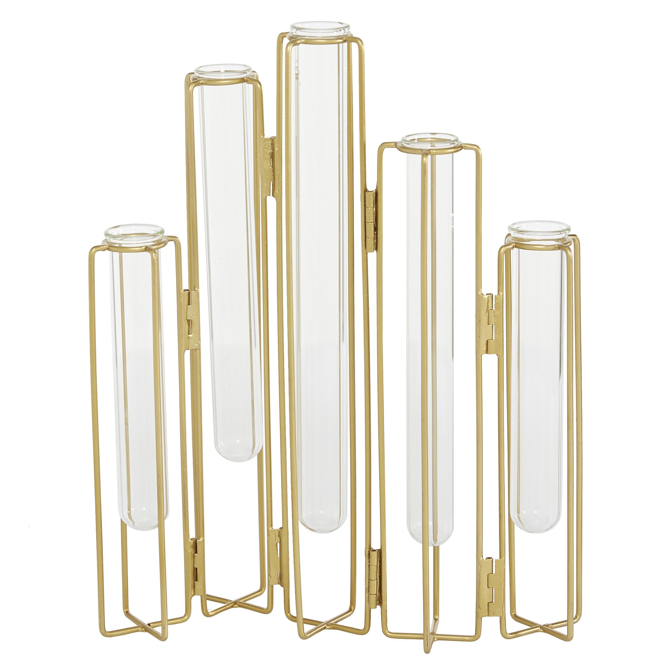 Deco 79 Gold Metal Decorative Vase with Glass Test Tubes - 10