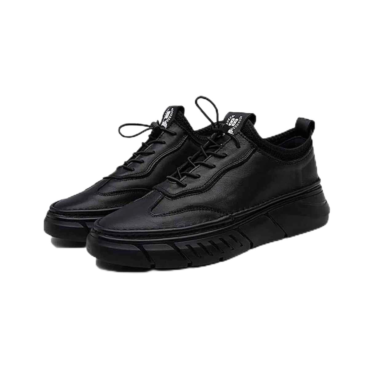LAVAEGG Men's Breathable Leather Casual Sneakers - Non-Slip Comfortable Walking Shoes for Everyday Wear (Black Fleece, Size 9.5) | Perfect for Office, Travel & Daily Activities