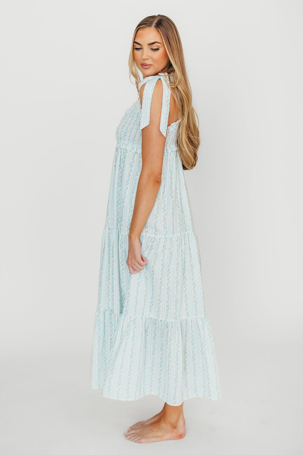 Vivienne Women's Maxi Sundress Floral Print Ivory & Blue - Perfect for Beach Vacations, Summer Parties, and Casual Outings