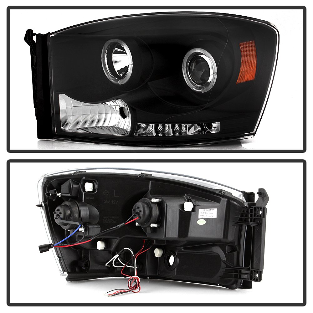XTune LED Halo Headlights for Dodge Ram 1500 2006-2008 - Black/Clear Lens - High Performance Replacement Headlights for Night Driving & Off-Road Adventures