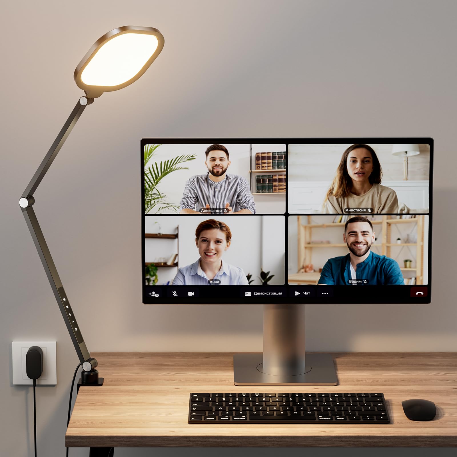 Professional Dimmable LED Video Conference Light for Computer - 15W Swing Arm Desk Lamp with C-Clamp, Remote, Memory & Timer (CRI>95) - Perfect for Zoom Meetings, Home Office, Webcam Lighting & Online Classes