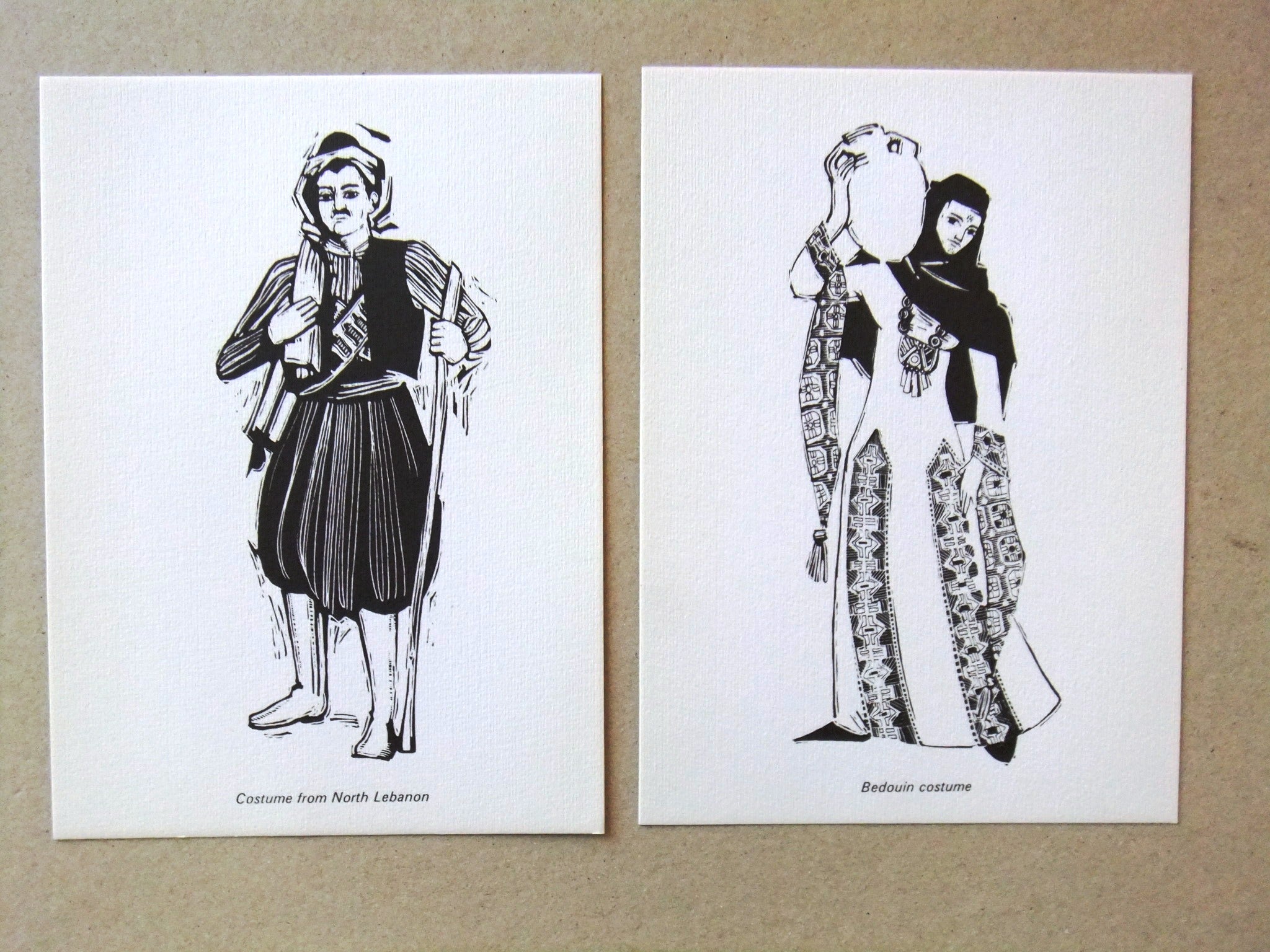 6 Pack Lebanese Folklore Traditional Costume Sketches - Authentic Lebanon Souvenir Gift for Home Decor, Cultural Display & Travel Memories