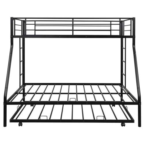 Twin Over Full Bunk Bed with Sturdy Steel Frame & Twin Size Trundle - Space-Saving Kids Bunk Bed with Dual Ladders (Black) - Perfect for Shared Kids' Bedrooms, Dorms, and Small Spaces