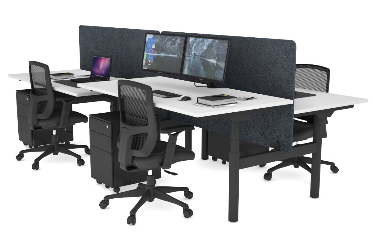 Flexi Premium 4-Person Height Adjustable H Bench Workstation - Black Frame (1600L x 800W) with Cable Management | Ideal for Office, Coworking Spaces & Home Workstations