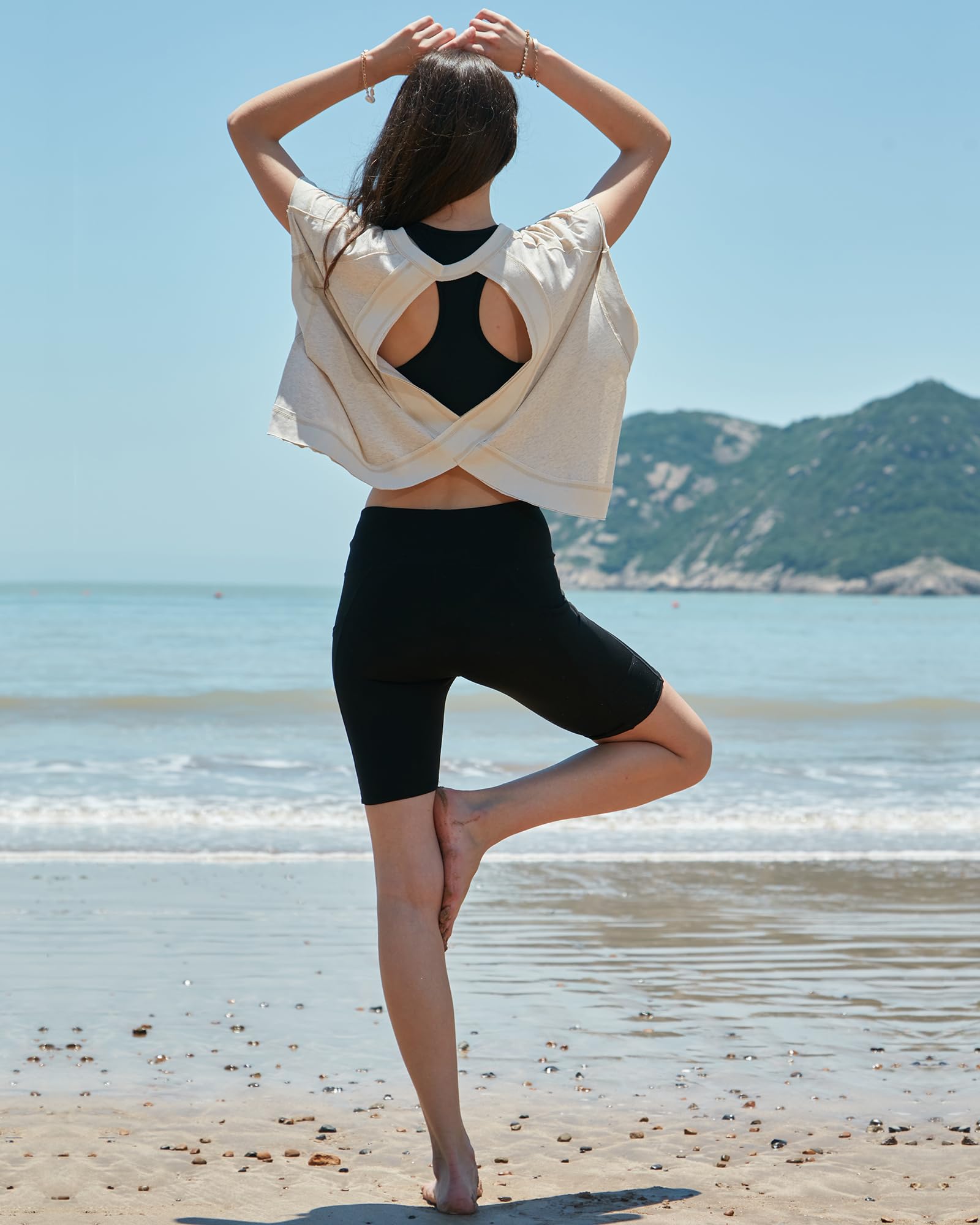 Gacaky Women's Backless Loose Fit Short Sleeve Yoga Top - Breathable Workout Shirt for Dance, Gym & Athletic Activities | Perfect for Yoga, Pilates & Summer Sports
