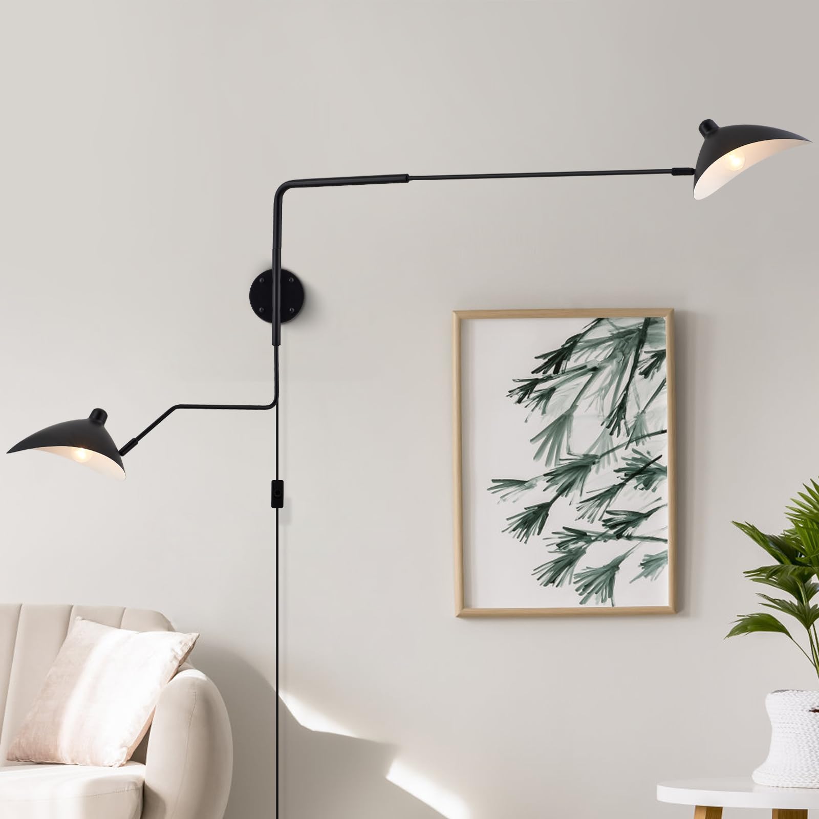Adjustable 2-Arm Mid-Century Wall Sconce Plug in - 67