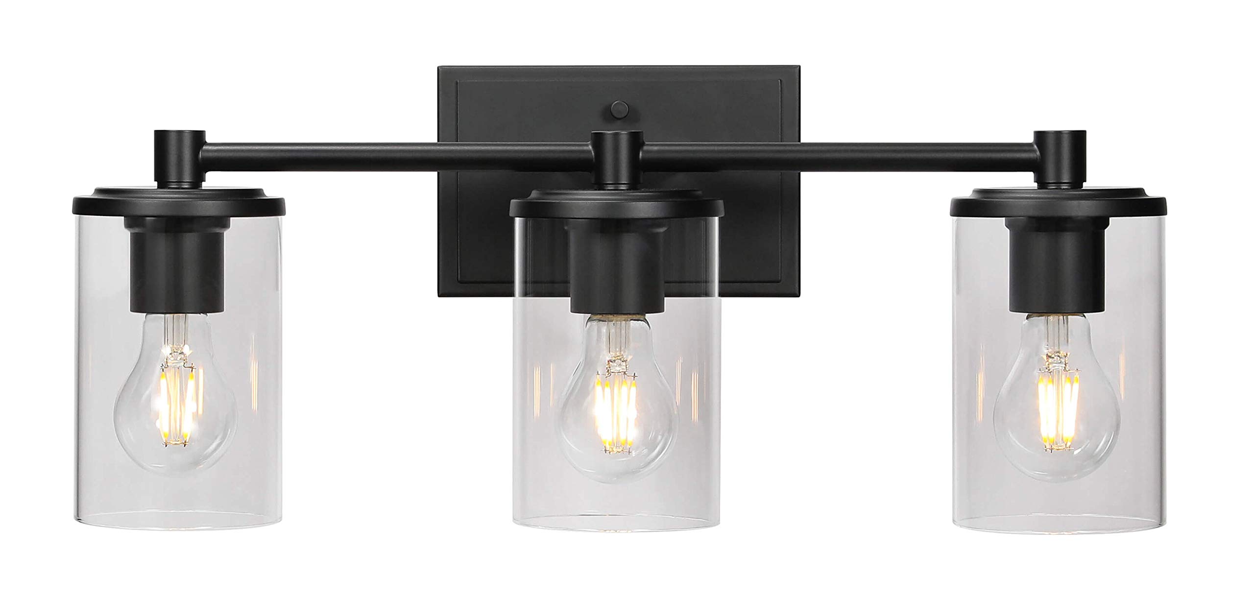 Modern Black 3-Light Bathroom Vanity Light with Glass Shade - XB-W1240-3-MB - Perfect for Contemporary Bathrooms, Powder Rooms & Dressing Areas