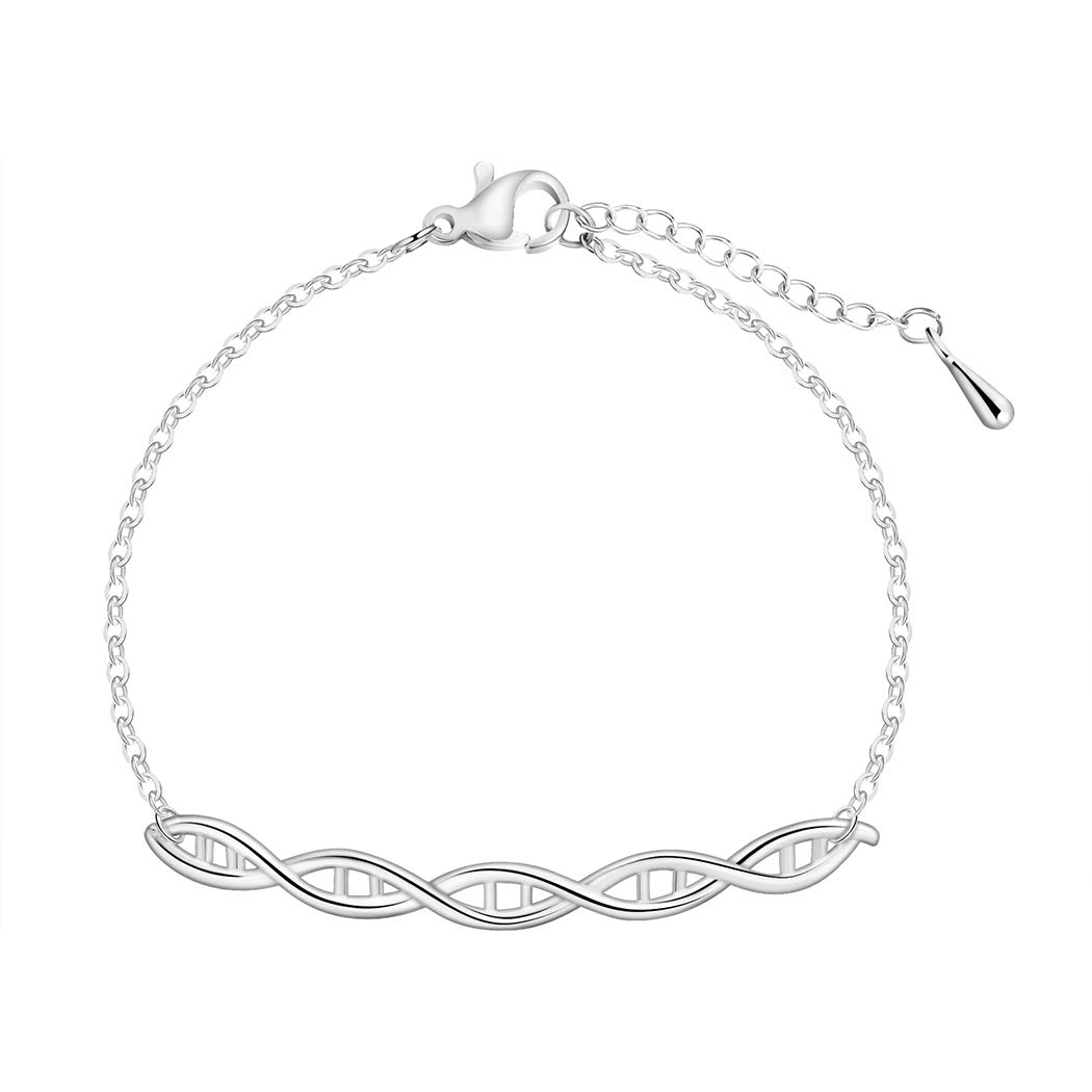 Gold DNA Molecule Bracelet for Women - Chemical Formula Jewelry, Helix Bangle Gift for Her (Silver) | Perfect for Science Lovers, Chemistry Students & Unique Fashion Accessories