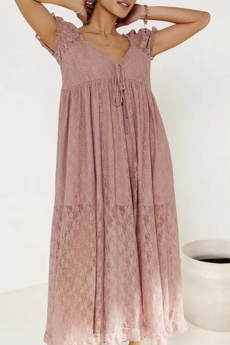 Bailey Lace Dress in Rose Pink - Elegant Floral Wedding Guest Dress & Special Occasion Outfit - Final Sale