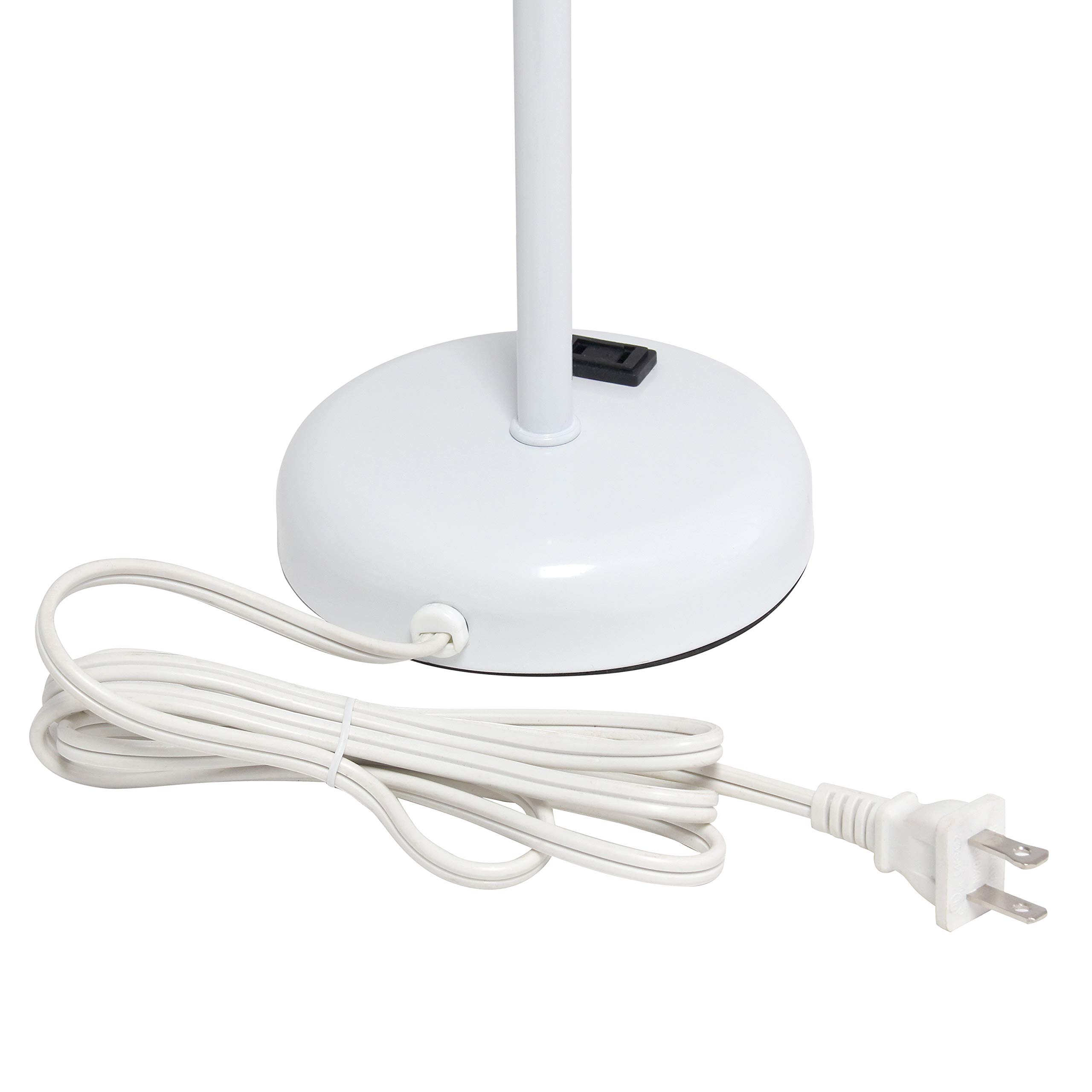 Simple Designs LT2024-POW White Stick Table Desk Lamp with USB Charging Outlet & Drum Fabric Shade - Light Pink Modern Lighting for Home Office, Bedroom Nightstand or Study Room