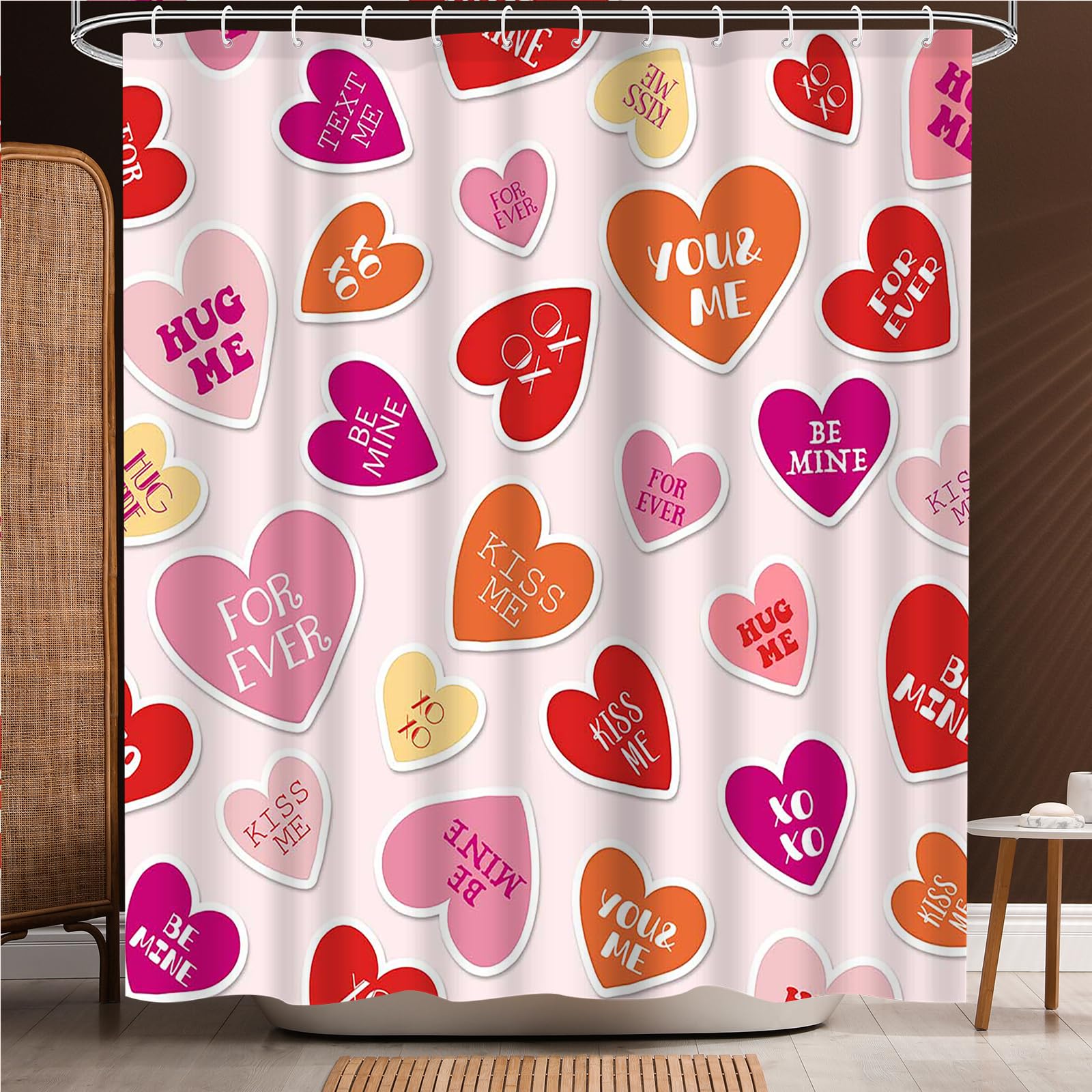 Valentine's Day Shower Curtain 72x72 Inch - Romantic Red Pink Heart Design for Galentine's Day, Holiday Bathroom Decor with 12 Plastic Hooks | Perfect for Couples, Anniversary Gifts & Bathroom Makeover