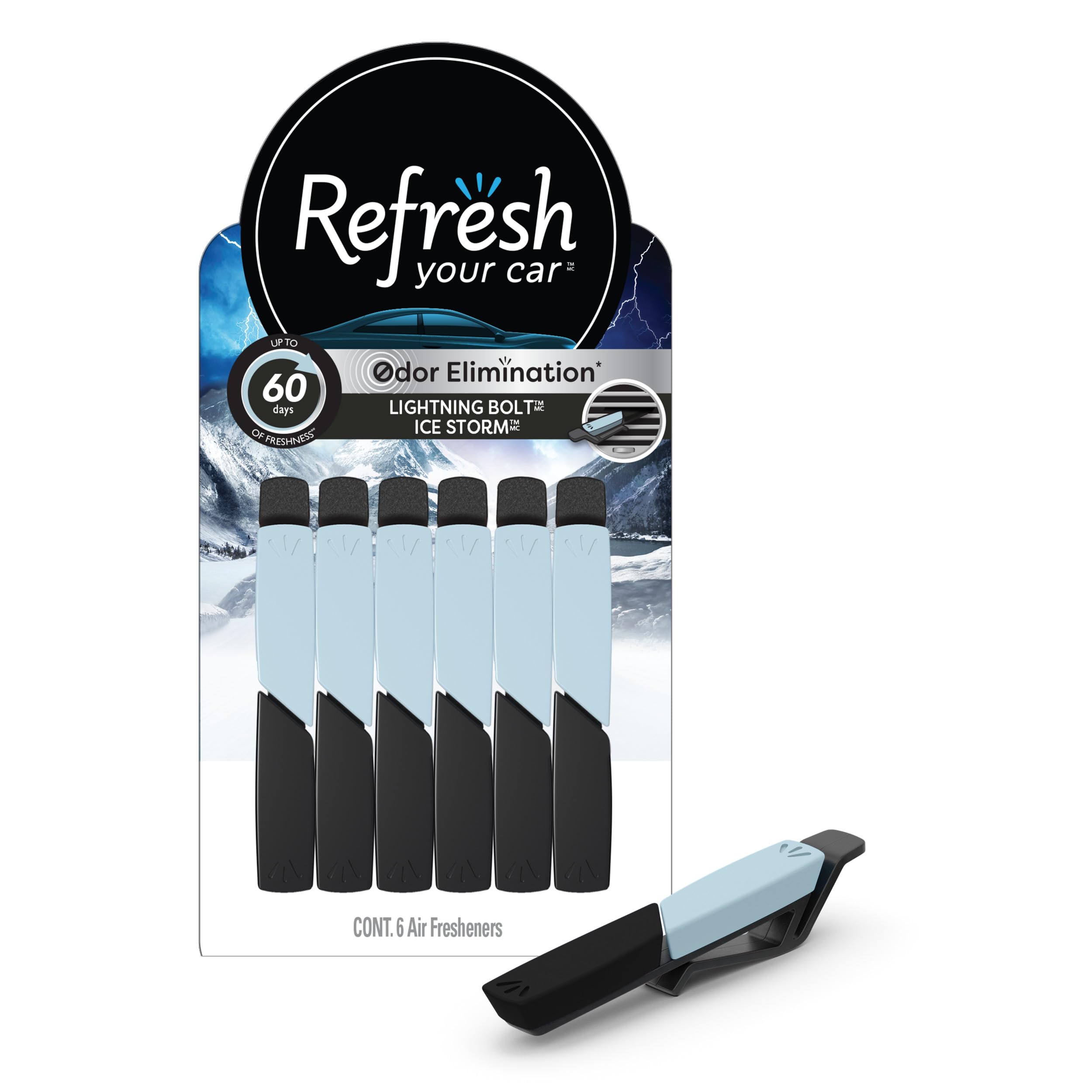 6 Pack Car Air Freshener Vent Sticks - Lightning Bolt & Ice Storm Scent | Long-Lasting Fragrance for Cars, Trucks & SUVs | Eliminate Odors & Refresh Your Vehicle Interior