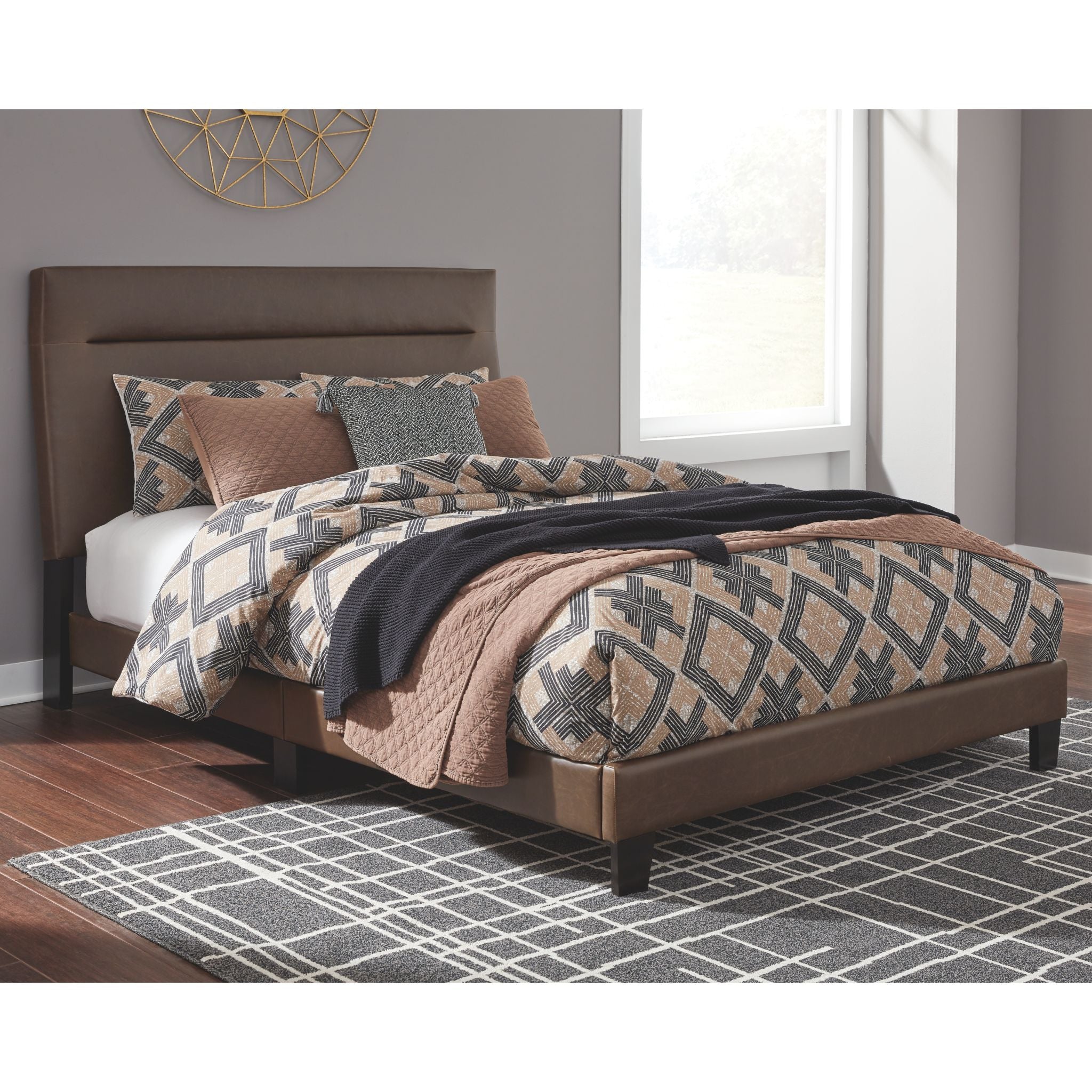 Adelloni Upholstered Platform Bed Frame - Queen Size Brown Fabric Bed with Wooden Slats - Perfect for Modern Bedroom & Guest Room Decor