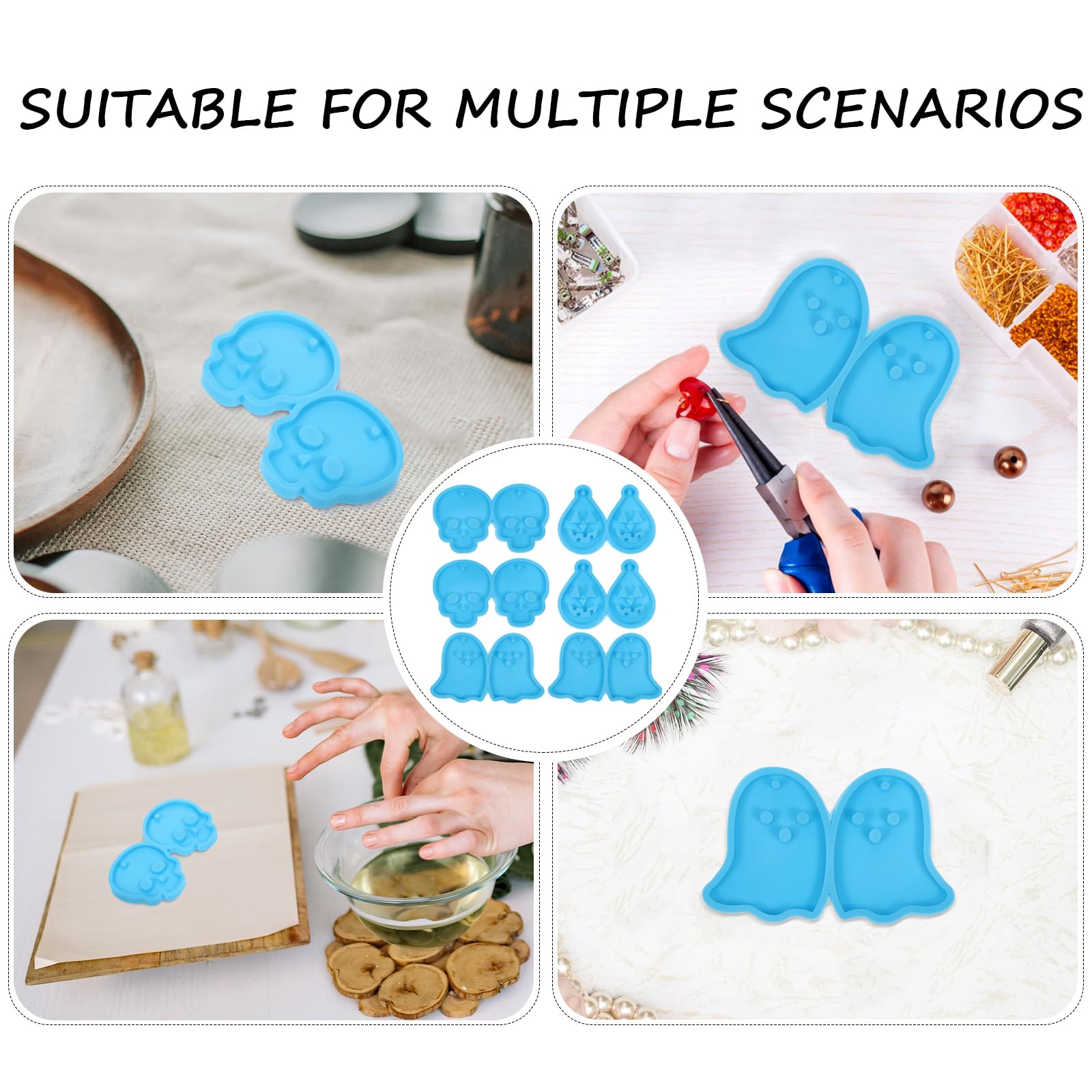 EXCEART 6-Piece Halloween Resin Earring Silicone Molds Set - Skull, Ghost, Spider Web Pendant Drop Dangle Molds for DIY Jewelry Making - Perfect for Halloween Crafts, Keychains & Unique Gifts