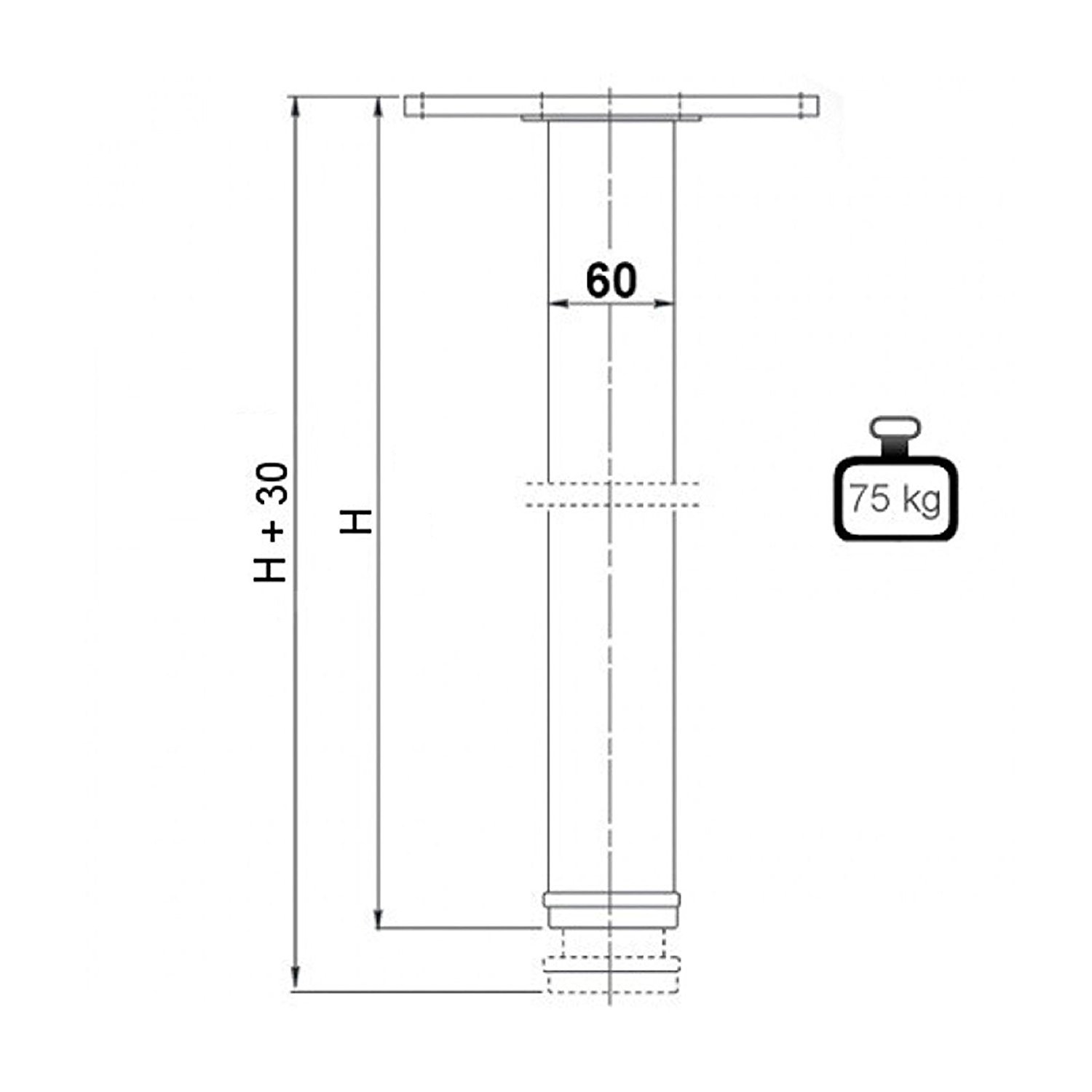 Chrome-Plated Furniture Legs 28 Inches Height 2.36 Inches Diameter - Heavy Duty Adjustable Table Legs for Sofa, Bed, Cabinet & Office Furniture (Model 07080019)