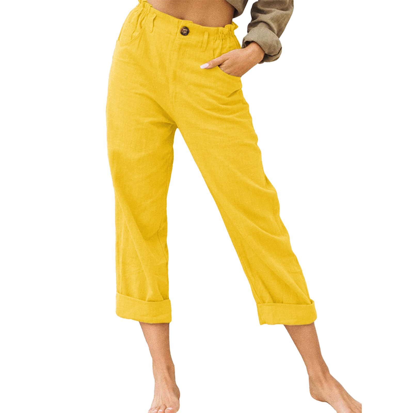 Women's Casual Cotton Linen Pants with Drawstring Back & Elastic Waist - Comfortable Summer Trousers for Work, Travel and Everyday Wear