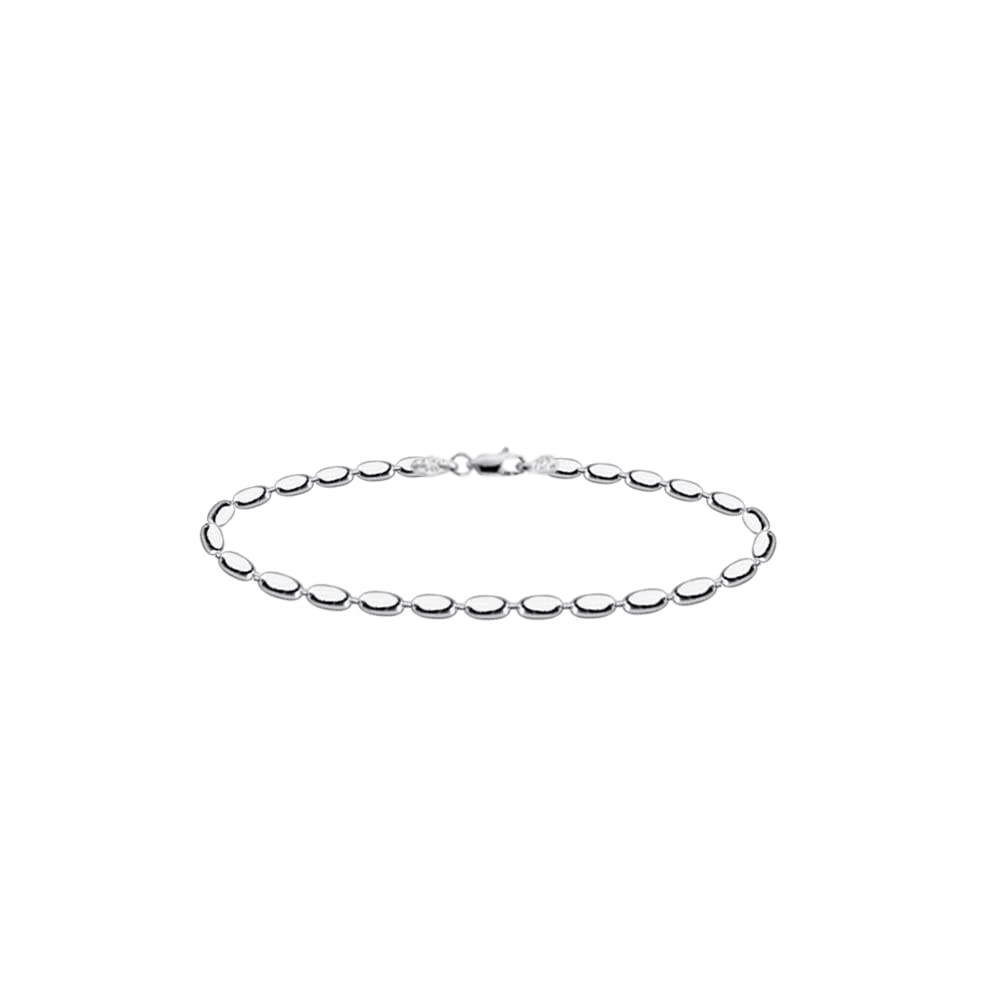 Savlano 925 Sterling Silver Oval Rice Bead Strand Chain Anklet for Women - Italian Made, Gift Box Included | Elegant Ankle Bracelet for Everyday Wear, Beach Vacation & Special Occasions