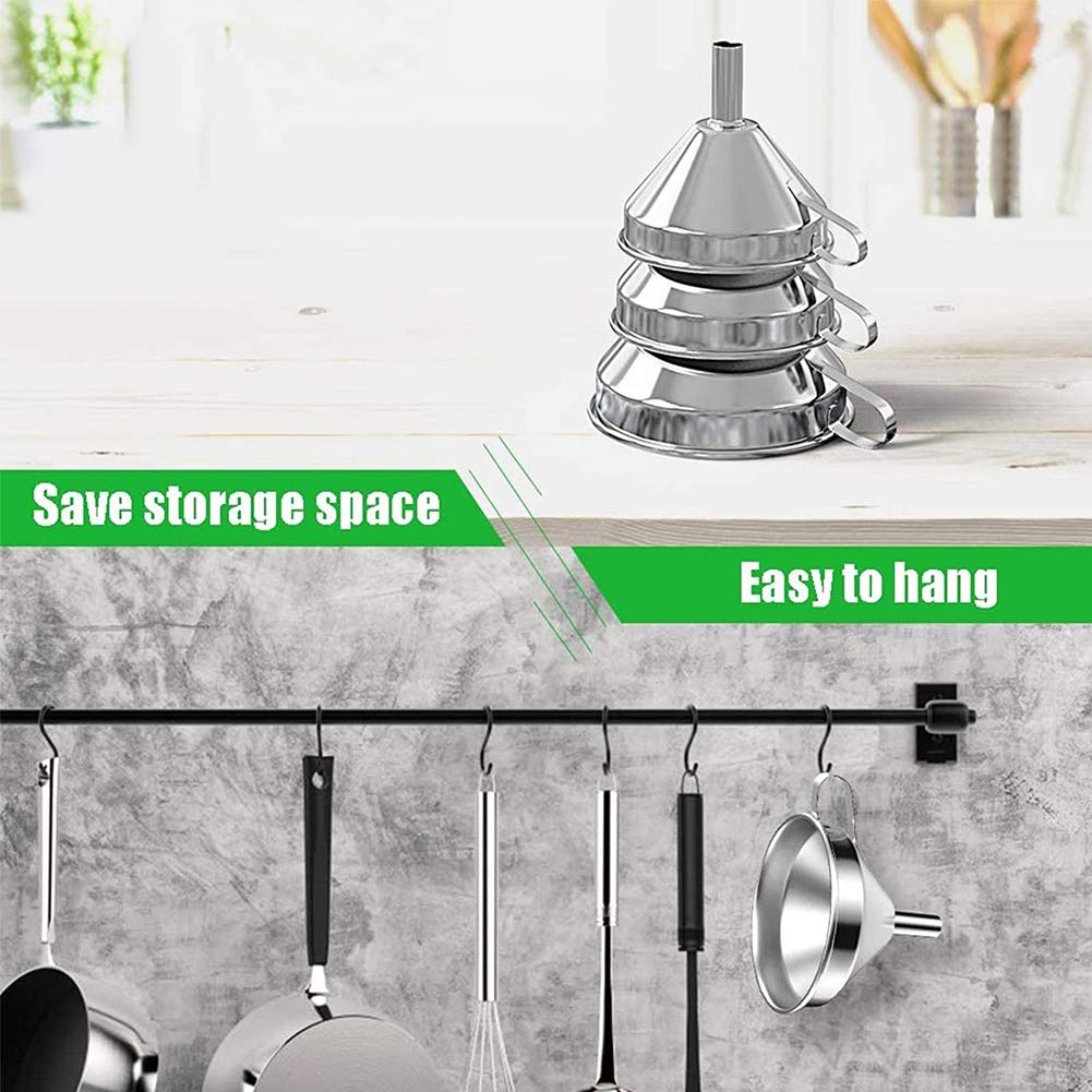 Premium Stainless Steel Funnel Set - 3-Piece Kitchen Strainer with Removable Filter for Liquids, Oils, Jams & Powders | Wide Mouth Canning Funnels for Cooking, Baking, Home Brewing & DIY Projects | Durable & Easy Clean