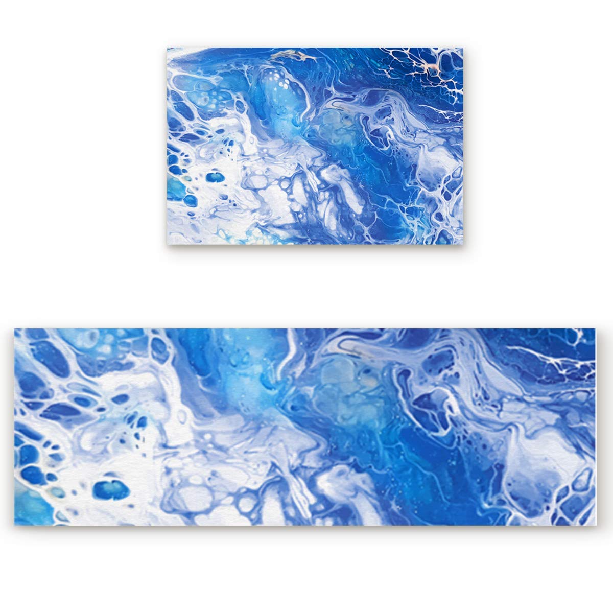 Premium Anti-Fatigue Kitchen Floor Mat Set - Non-Slip Waterproof Standing Mats 2-Pack with Cushioned Support (23.6x35.4in + 23.6x70.9in) Marble Design for Cooking, Dishwashing & Food Prep Areas