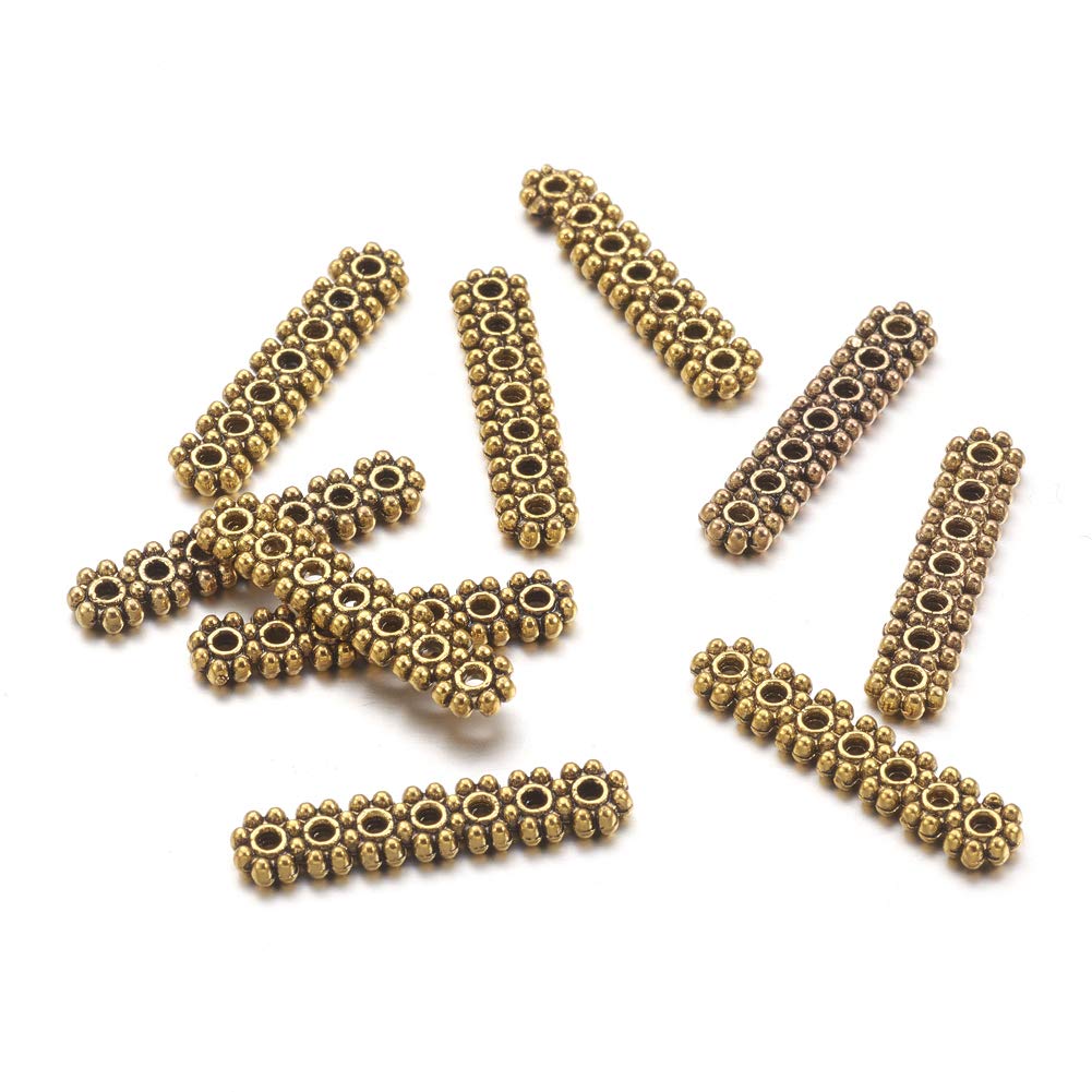 50Pcs Antique Gold 7-Hole Bar Spacer Beads 23x5mm - Tibetan Metal Flower Connectors for DIY Jewelry Making - Perfect for Layered Necklaces, Bracelets & Boho Style Accessories