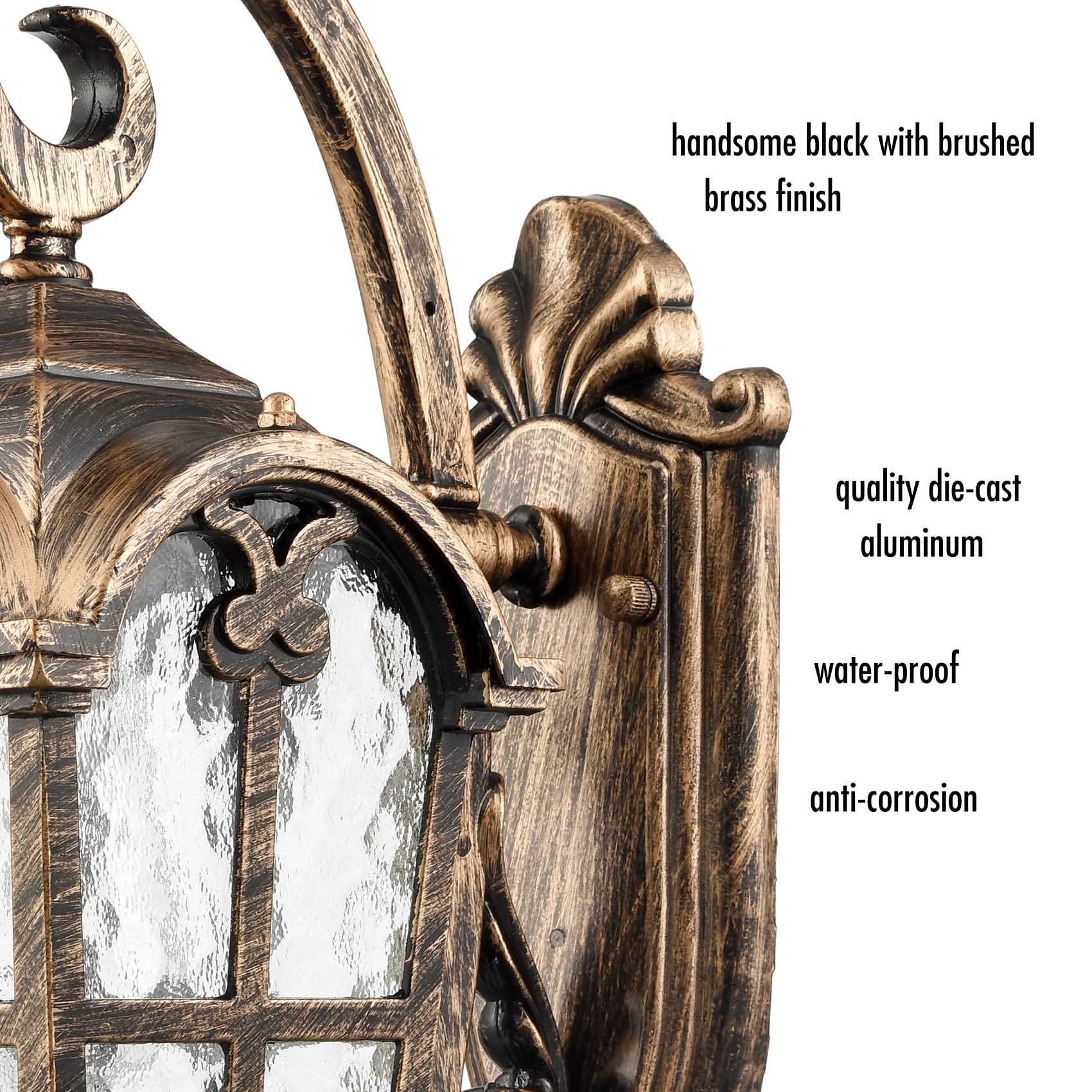 YUBOLE Outdoor Wall Lights - Hammered Texture Glass Exterior Wall Lantern for Front Porch, Patio, Garage - Weather Resistant Antique Brass - Perfect for Entryway Lighting & Backyard Decor