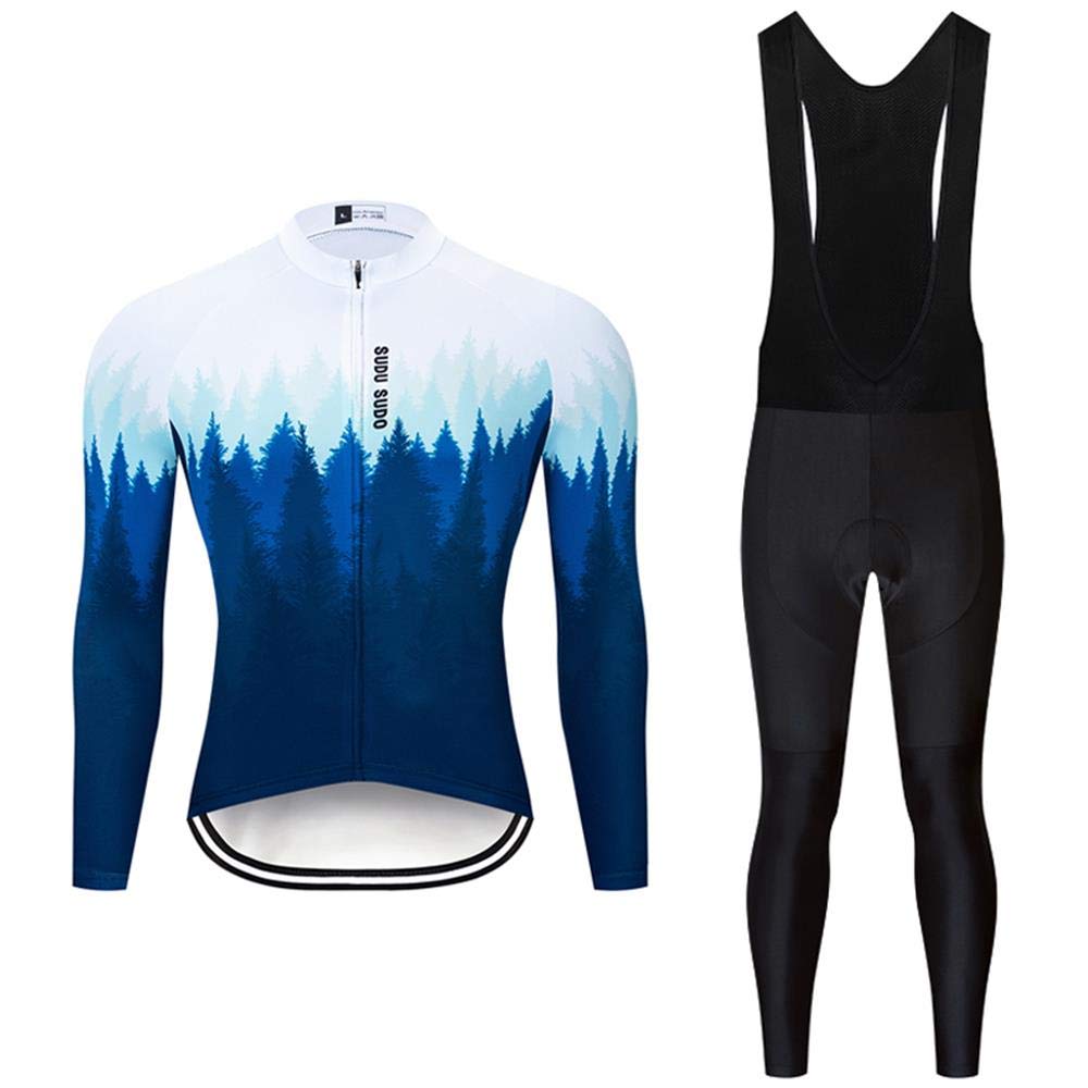 **Men's Breathable Long Sleeve Cycling Jersey & 20D Padded Bib Shorts Set – Road Bike Gear for Training & Racing**    *(场景: Ideal for road cycling, endurance training, and competitive racing in all seasons.)*