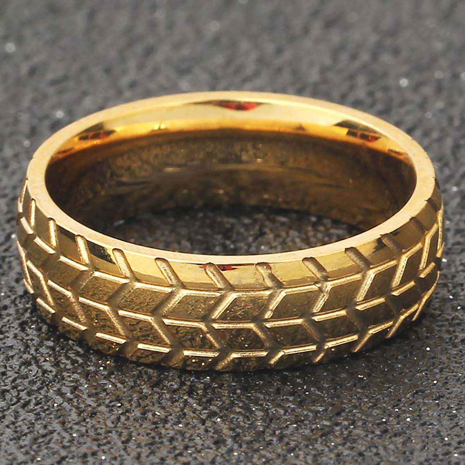 Titanium Steel Ring 6mm Width Tire Tread Grooved Wedding Band for Men & Women - Size 7-12 with Jewelry Box - Perfect for Anniversary, Engagement & Everyday Wear