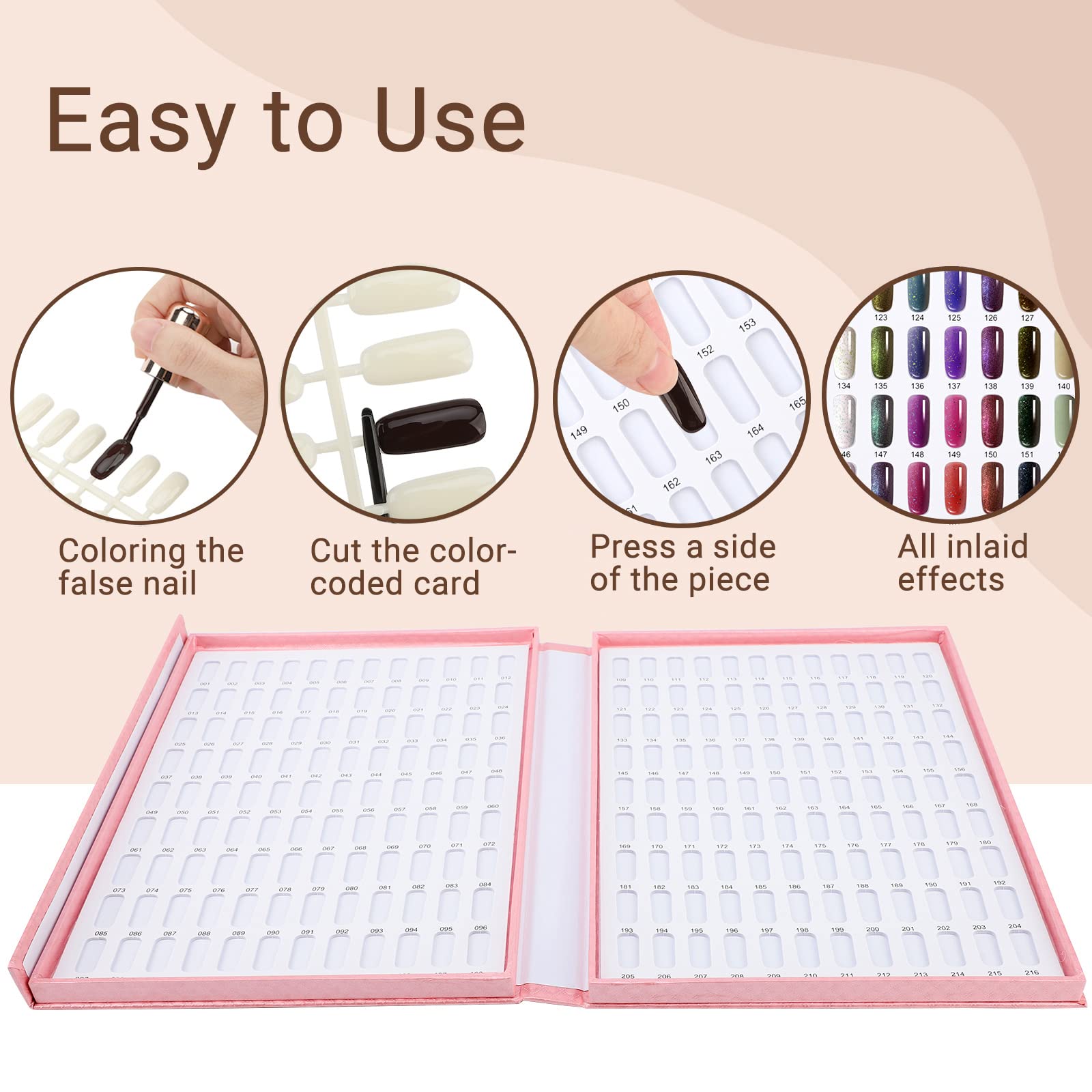 Segbeauty 216 Nail Colors Display Book - Professional Nail Polish Organizer with 240 False Nail Tips, Nail Sample Cards & Swatch Sticks for DIY Manicure Practice | Perfect for Salon Professionals & Nail Art Enthusiasts
