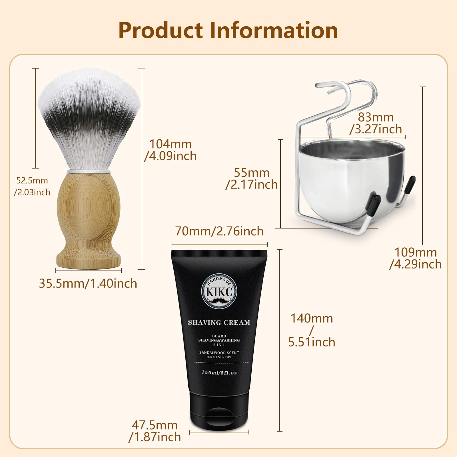 5 in 1 Premium Men's Shaving Kit - Synthetic Shave Brush, Stainless Steel Lathering Bowl, Brush Stand, Shaving Cream & Manual - Perfect Gift for Bearded Men (Silvery Set) - Ideal for Wet Shaving, Travel & Grooming Routine
