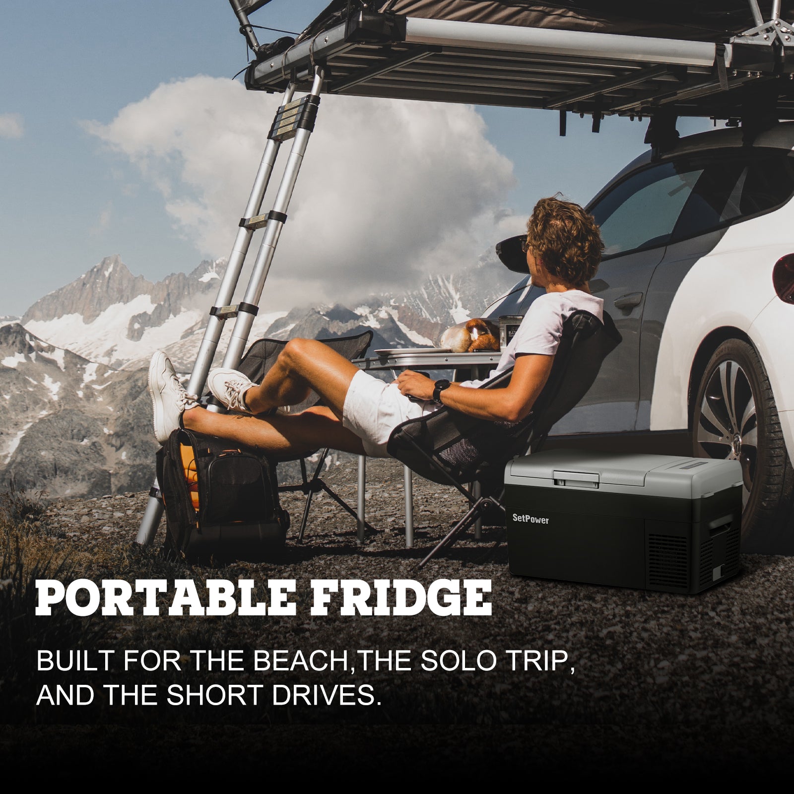 Setpower FC15 12V Portable Car Refrigerator - 15.8 Quart (15L) Compact Freezer Cooler for Van Life, Camping, Road Trips & Outdoor Adventures - Energy Efficient Black Mini Fridge