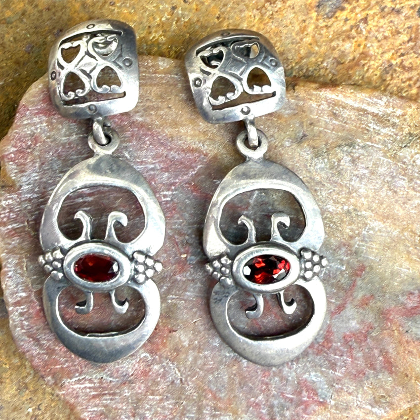 Vintage Sterling Silver & Garnet Pierced Post Earrings for Women - Handmade Gemstone Jewelry for Parties, Weddings & Gifts