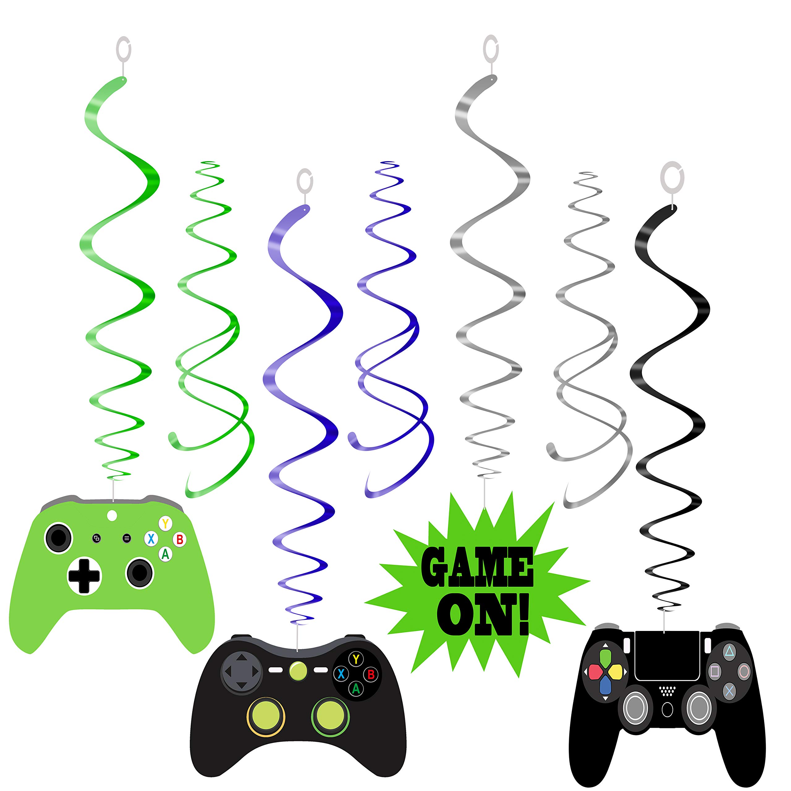 48Pcs Video Game Party Decorations - Game On Hanging Swirls & Balloons for Gaming Themed Birthday, Baby Shower & Room Decor | Perfect for Gamers & Game Lovers