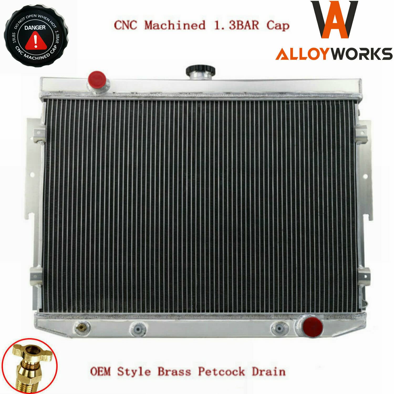 AlloyWorks 4-Row Aluminum Radiator for 1973-1974 Dodge Coronet Charger & Plymouth Satellite 7.2L 440 V8 - High Performance Cooling Upgrade for Classic Muscle Cars