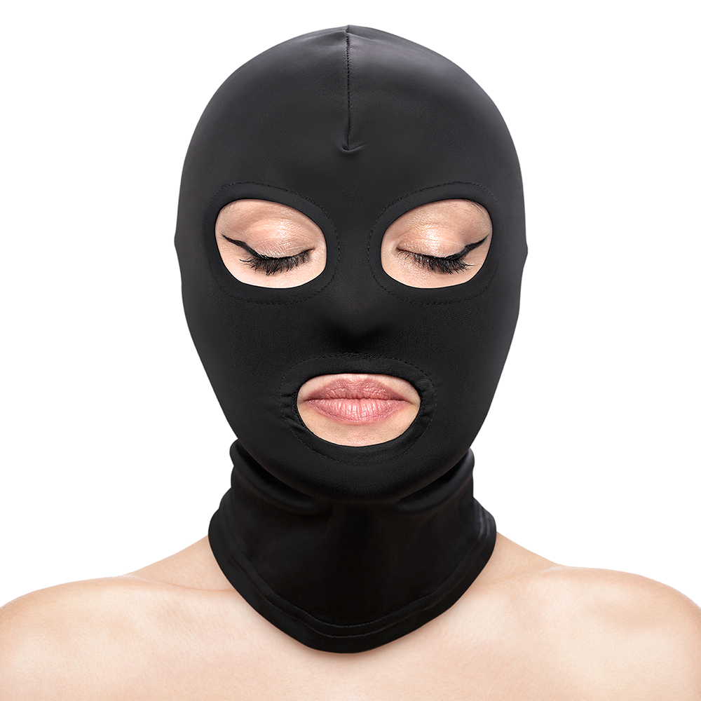 Fetish & Fashion Open Eyes & Mouth Bondage Hood - BDSM Restraint Mask for Sensory Play, Roleplay & Adult Fantasy - Perfect for Erotic Exploration & Fetish Parties