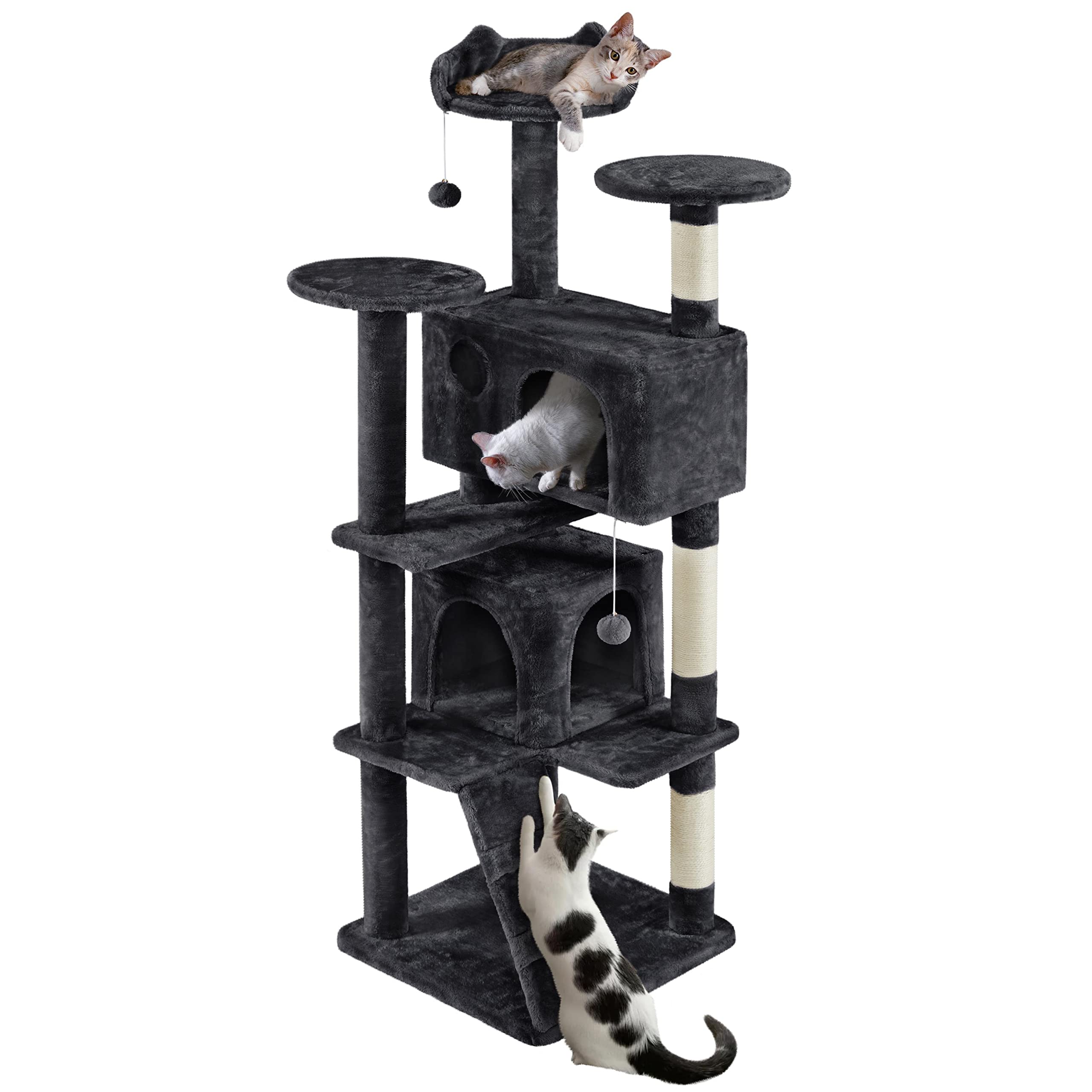 Topeakmart 70 Inch Multi-Level Cat Tree Tower with Scratching Posts, Dangling Toys, and Condos - Sturdy Cat Furniture for Indoor Cats (Black) - Perfect for Small Spaces, Apartments & Playful Kittens