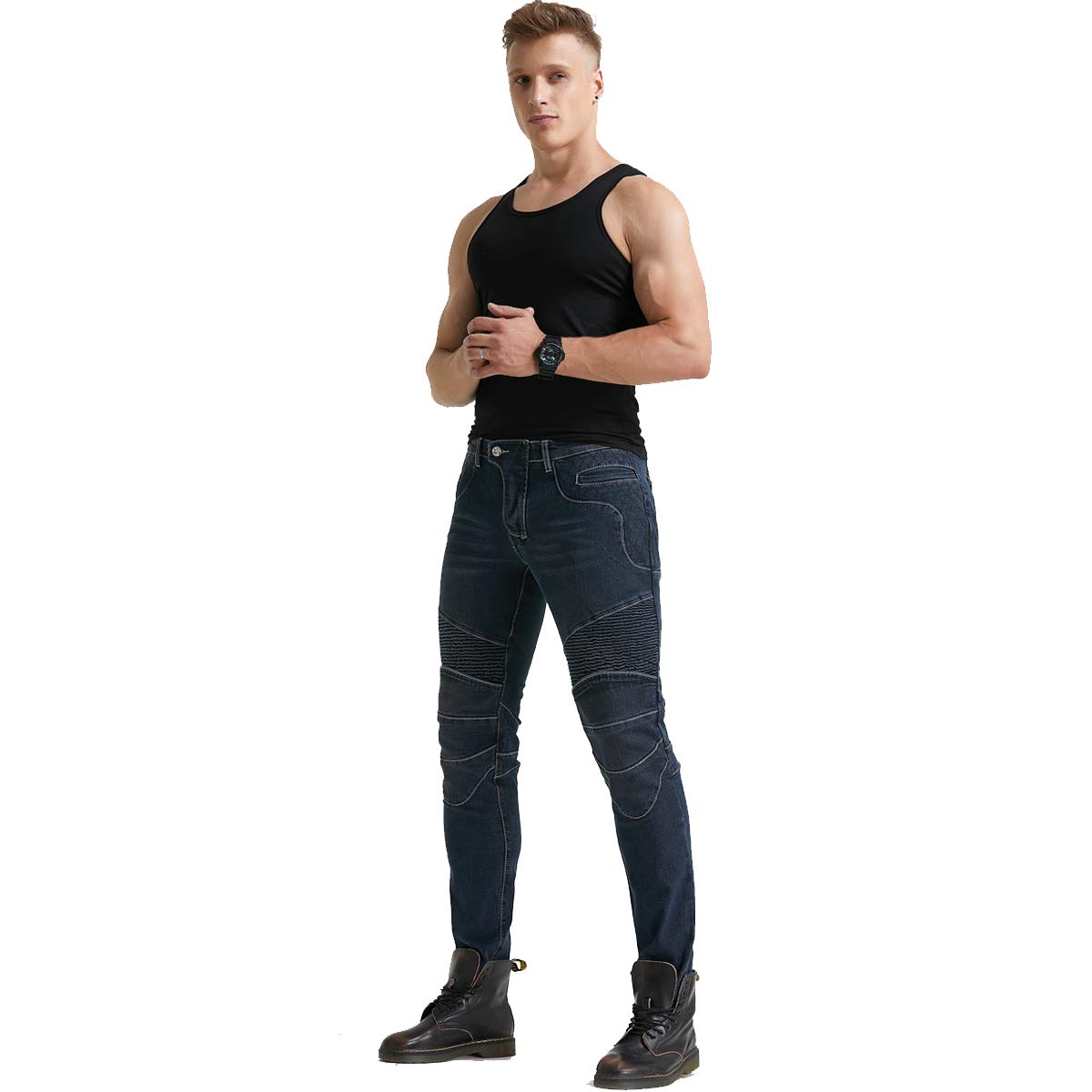 2019 Men's Motorcycle Riding Jeans - Biker Pants with Anti-Fall Protection for Racing & Motorbike (XXL 36, Waist 37