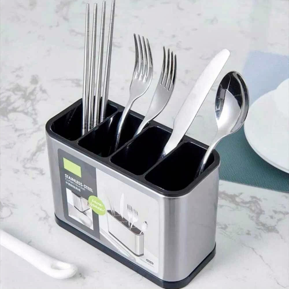 Premium Stainless Steel Utensil Holder for Kitchen - Organize Spoons, Forks & Knives - Perfect for Countertop, Drawer or Dining Table Storage