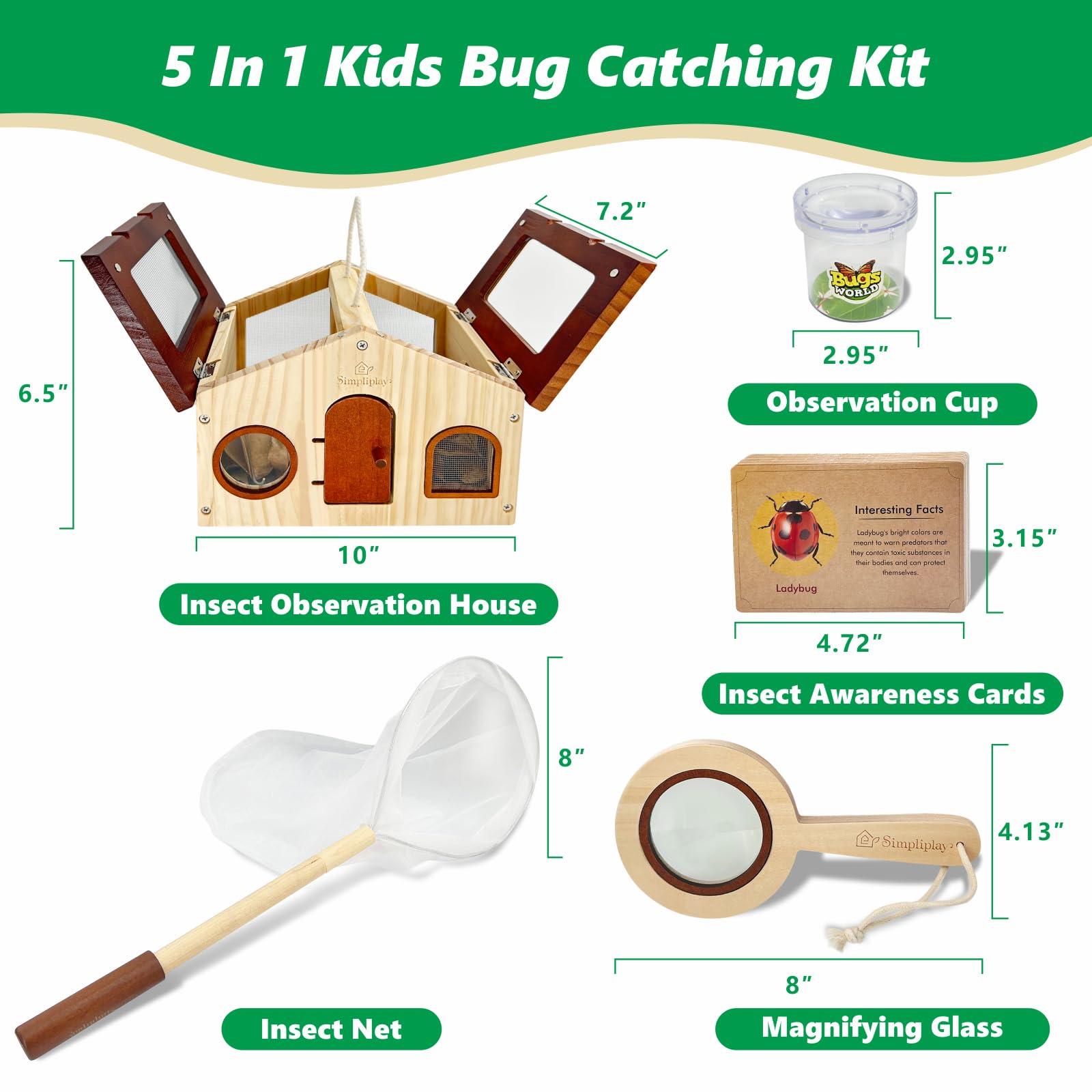**Kids Explorer Kit & Bug Catcher Set – Outdoor Adventure Toys with Wooden Bug Habitat, Butterfly Net, Magnifier & Observation Cup – Includes 15 Insect Cards – Perfect Gift for Toddlers & Boys Ages 3-8 – Great for Backyard Exploration, Nature Walks & STEM Learning**