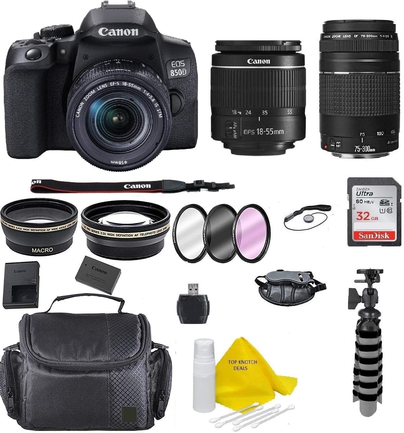 Canon EOS Rebel T8i/850D DSLR Camera Bundle with EF-S 18-55mm & 75-300mm Lenses, Case, Tripod & 32GB SD Card - Perfect for Travel Photography, Vlogging & Beginner Photographers