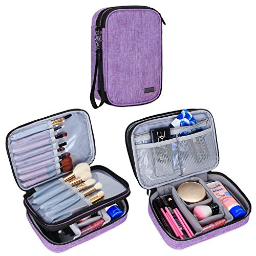 Teamoy Professional Travel Makeup Brush Organizer Case - 8.8 Inch Cosmetic Train Bag with Handle Strap for Makeup Brushes & Essentials (Medium, Purple) | Perfect for Travel, Salon Professionals & Makeup Artists